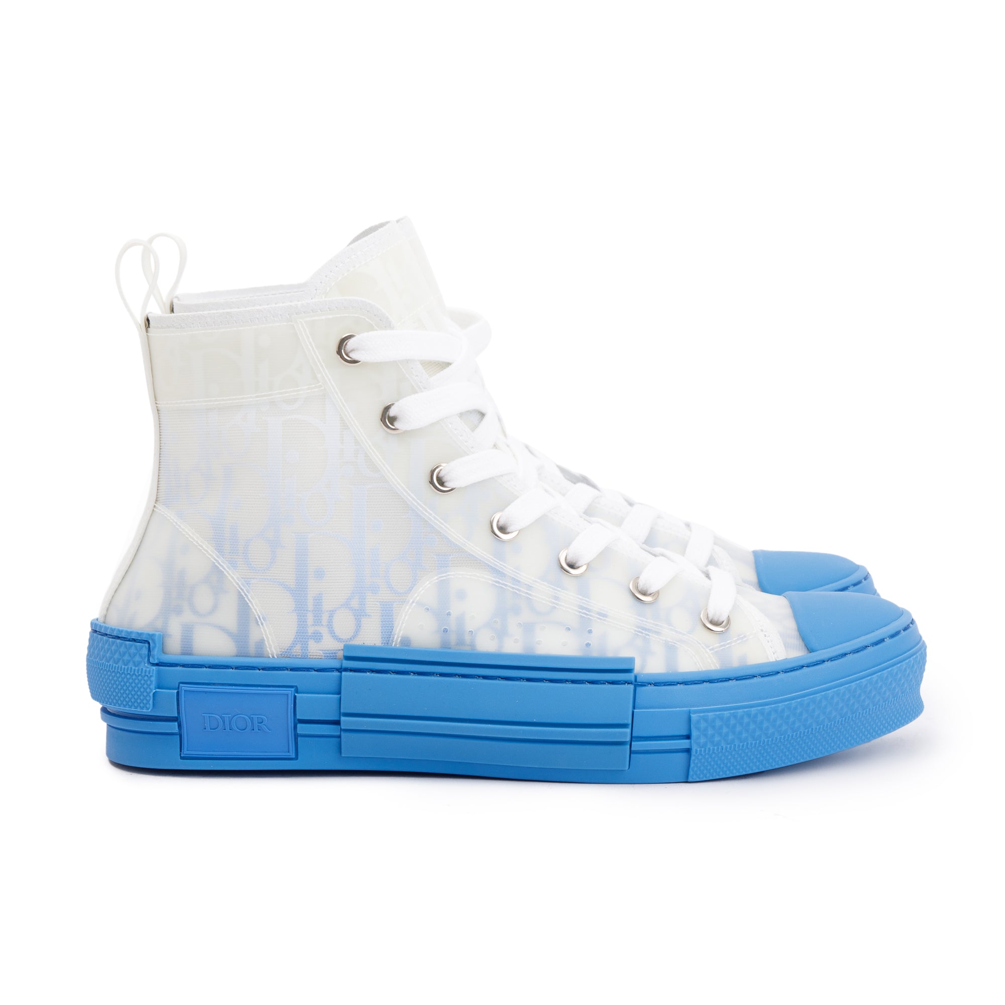 Christian Dior White/Blue Oblique Canvas B23 High-Top Sneakers, Size 38 w/ Box