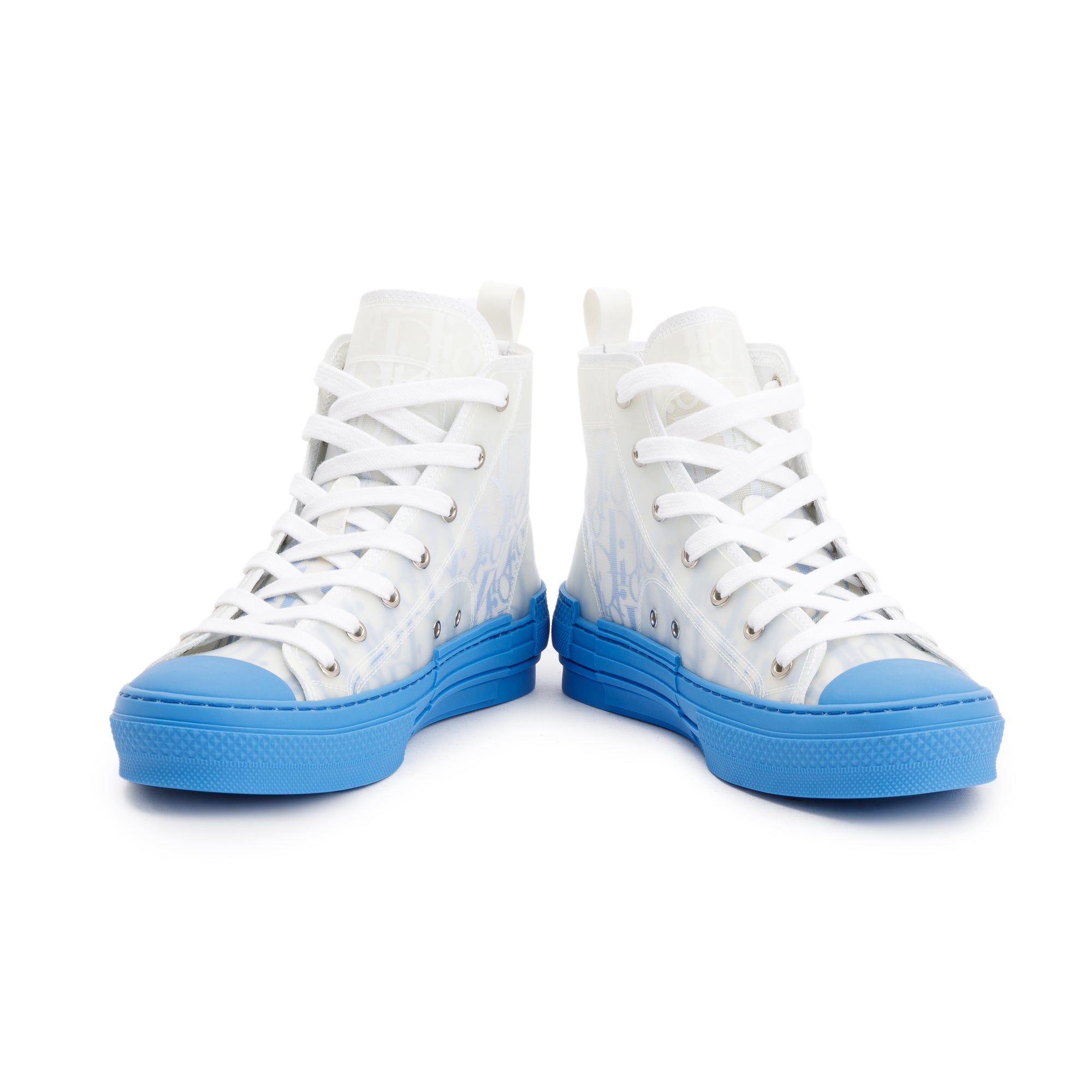 Christian Dior White/Blue Oblique Canvas B23 High-Top Sneakers, Size 38 w/ Box