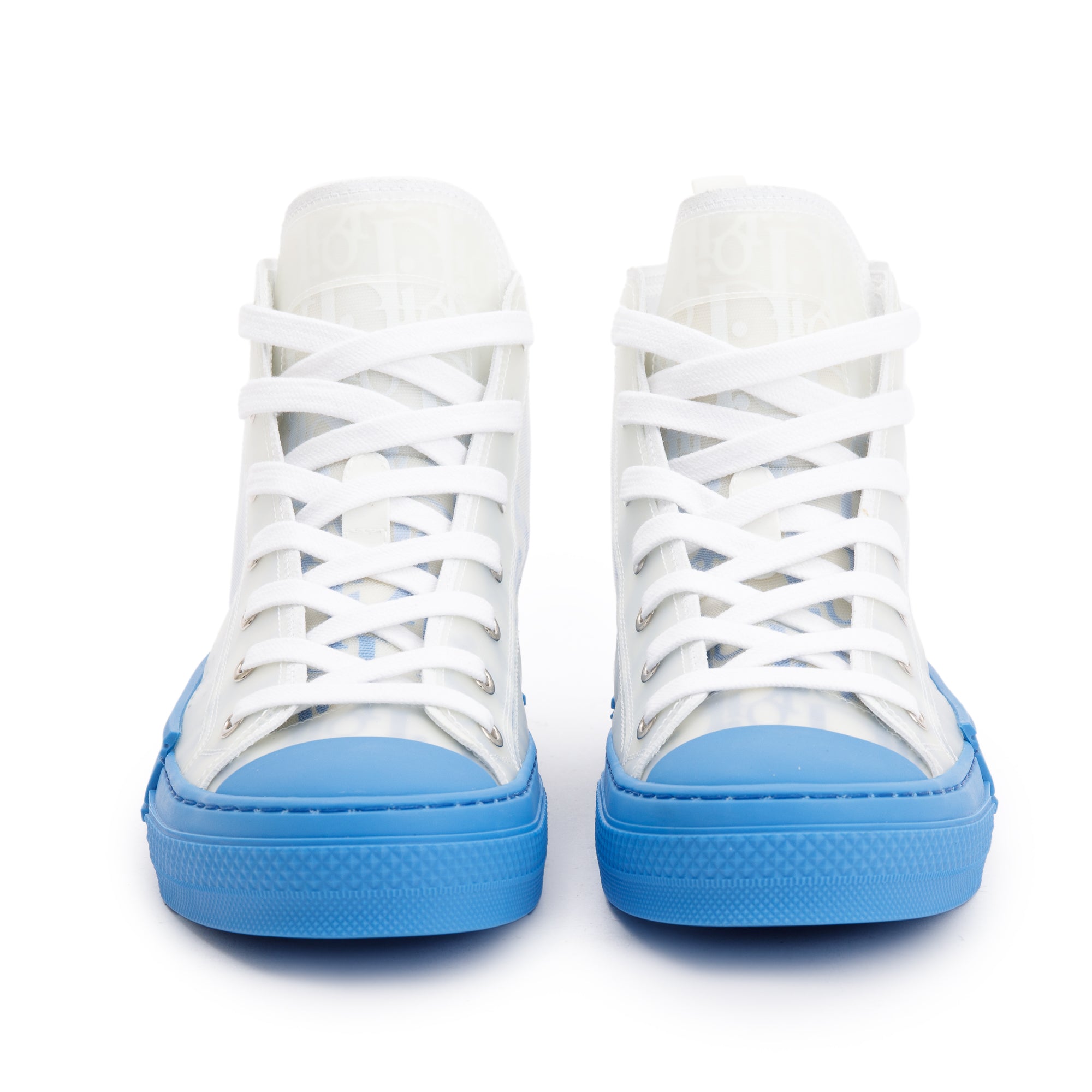 Christian Dior White/Blue Oblique Canvas B23 High-Top Sneakers, Size 38 w/ Box