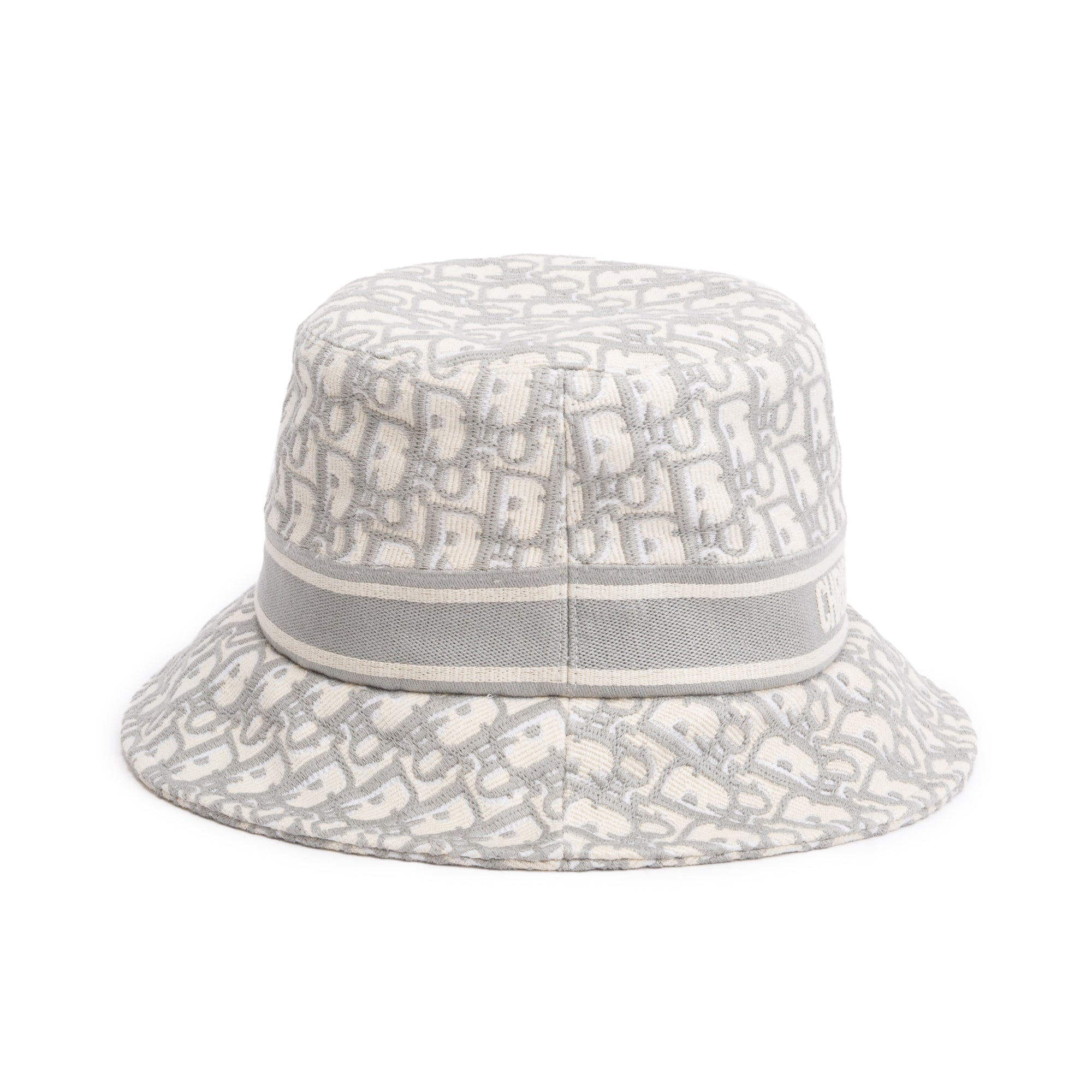 Christian Dior White/Gray Embroidery Oblique Small Brim Bucket Hat