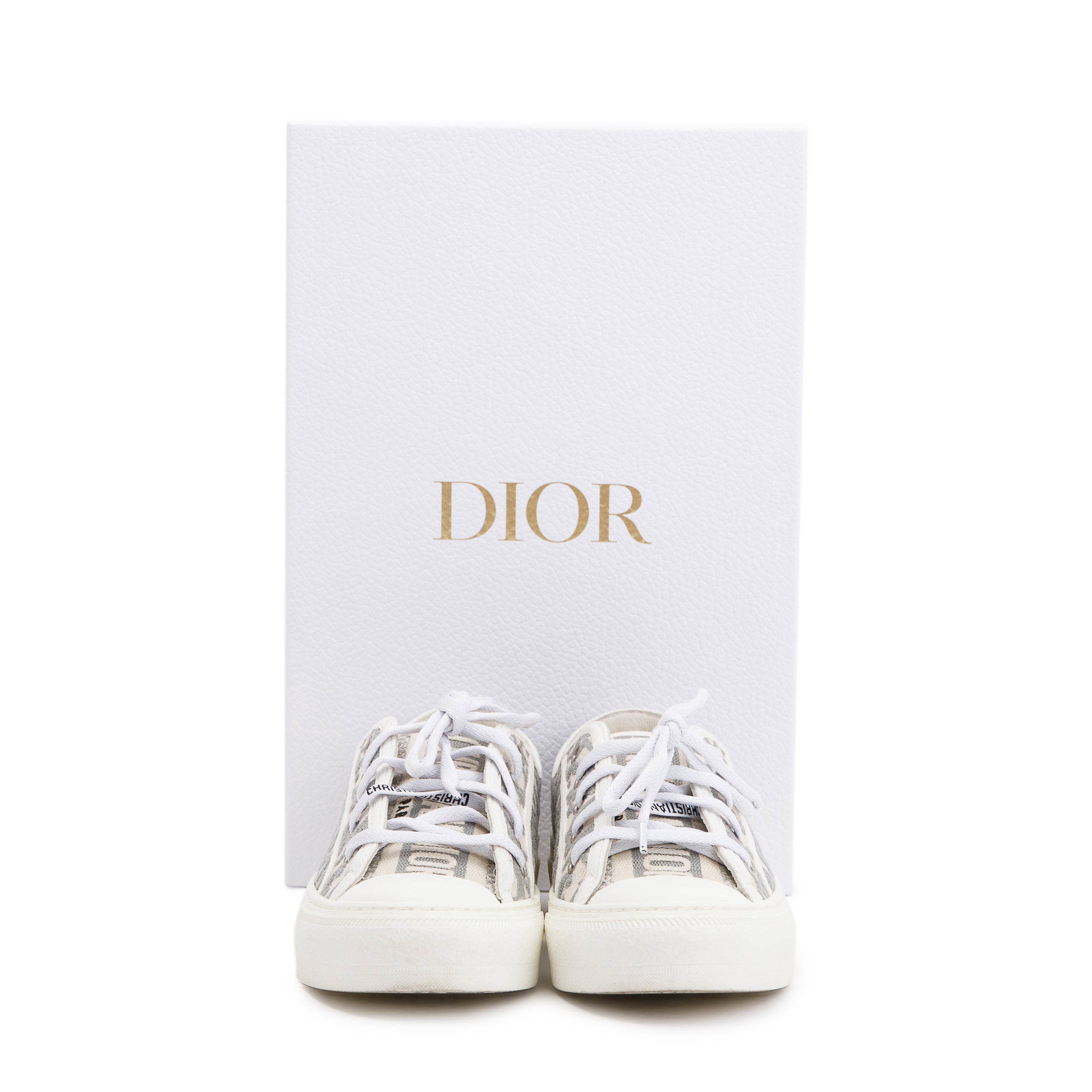 Christian Dior White/Grey Oblique Canvas Walk'N'Dior Sneakers, Size 37.5 w/ Box & Receipt