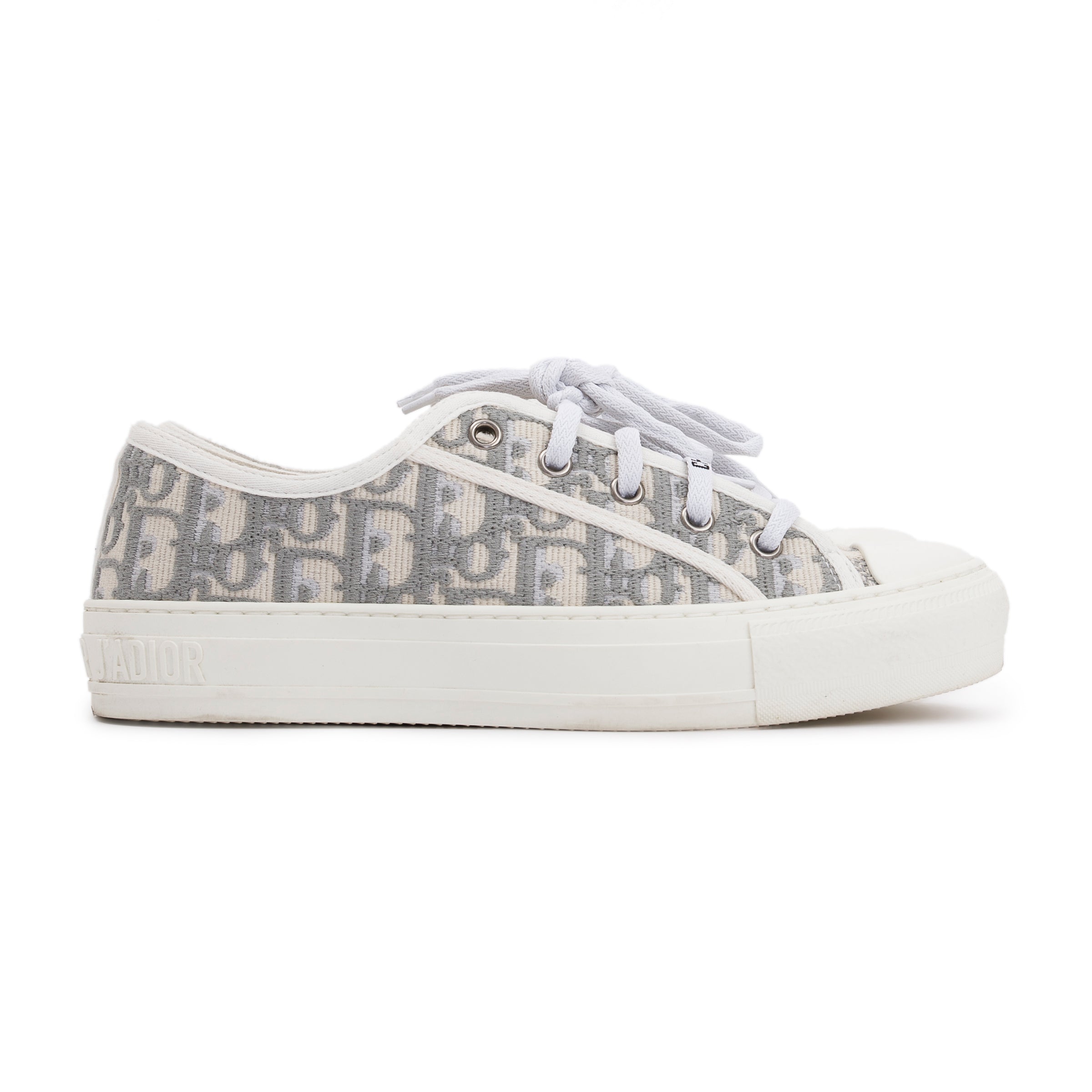 Christian Dior White/Grey Oblique Canvas Walk'N'Dior Sneakers, Size 37.5 w/ Box & Receipt