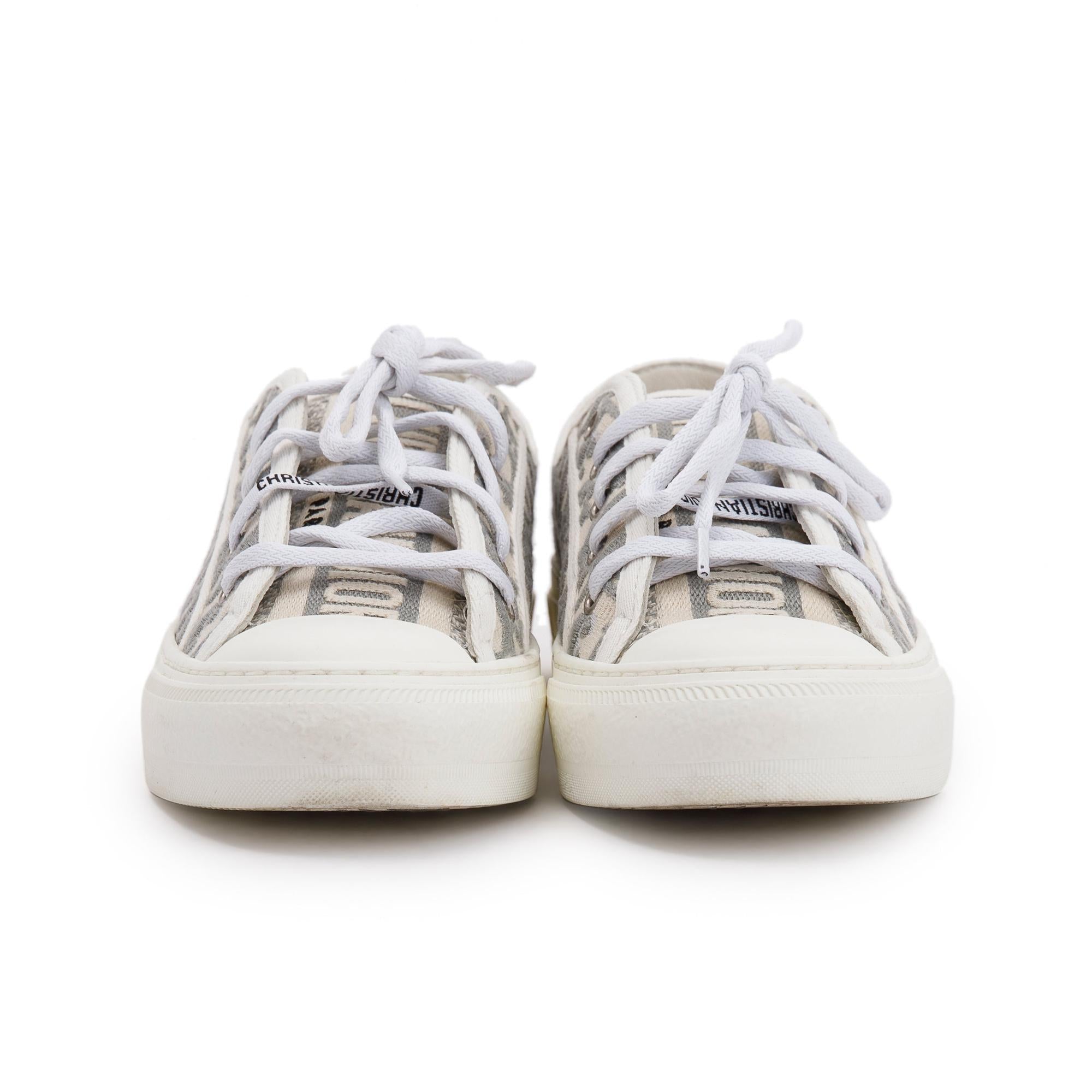 Christian Dior White/Grey Oblique Canvas Walk'N'Dior Sneakers, Size 37.5 w/ Box & Receipt