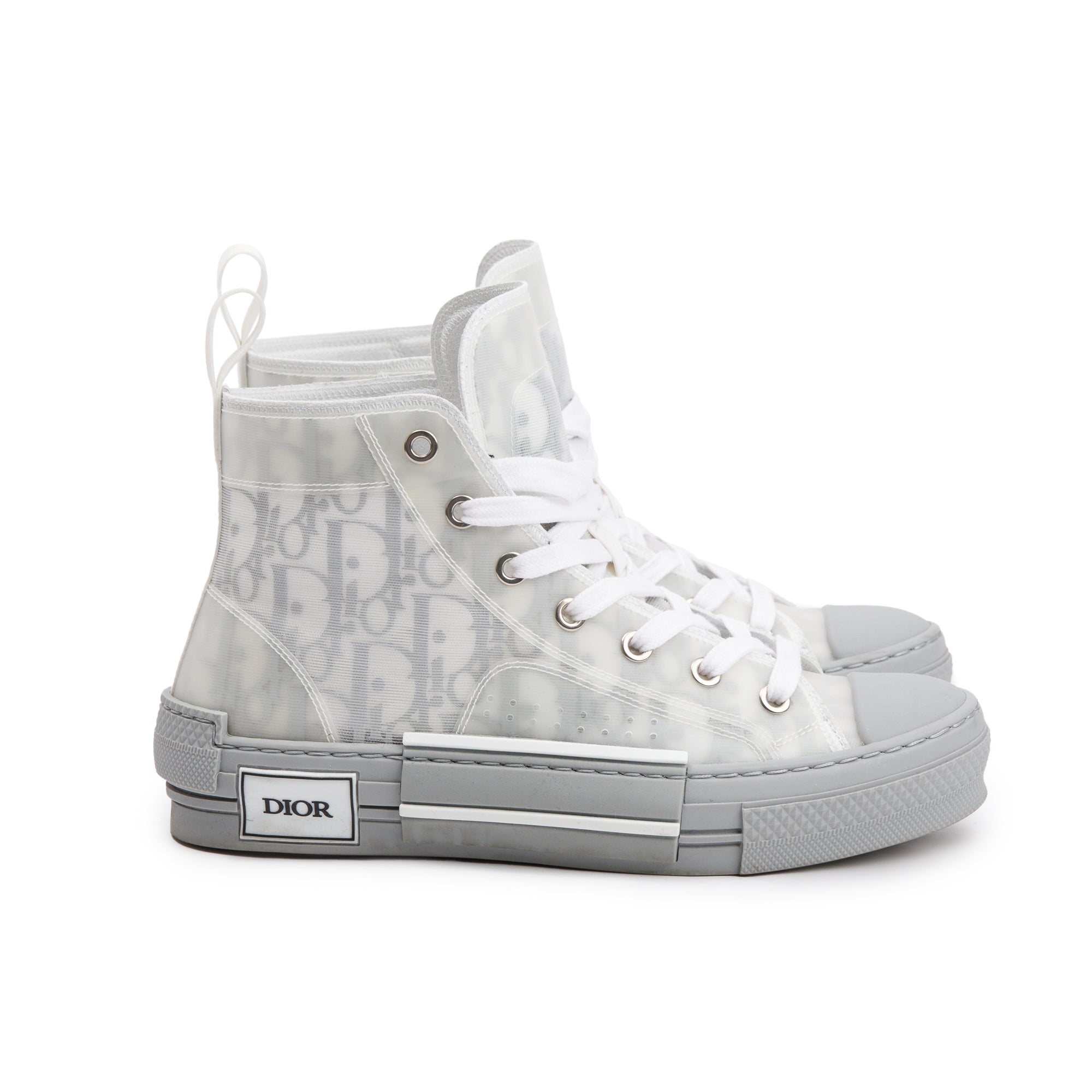Christian Dior White/Grey Oblique Transparent Canvas B23 High-Top Sneakers, Size 36 w/ Box
