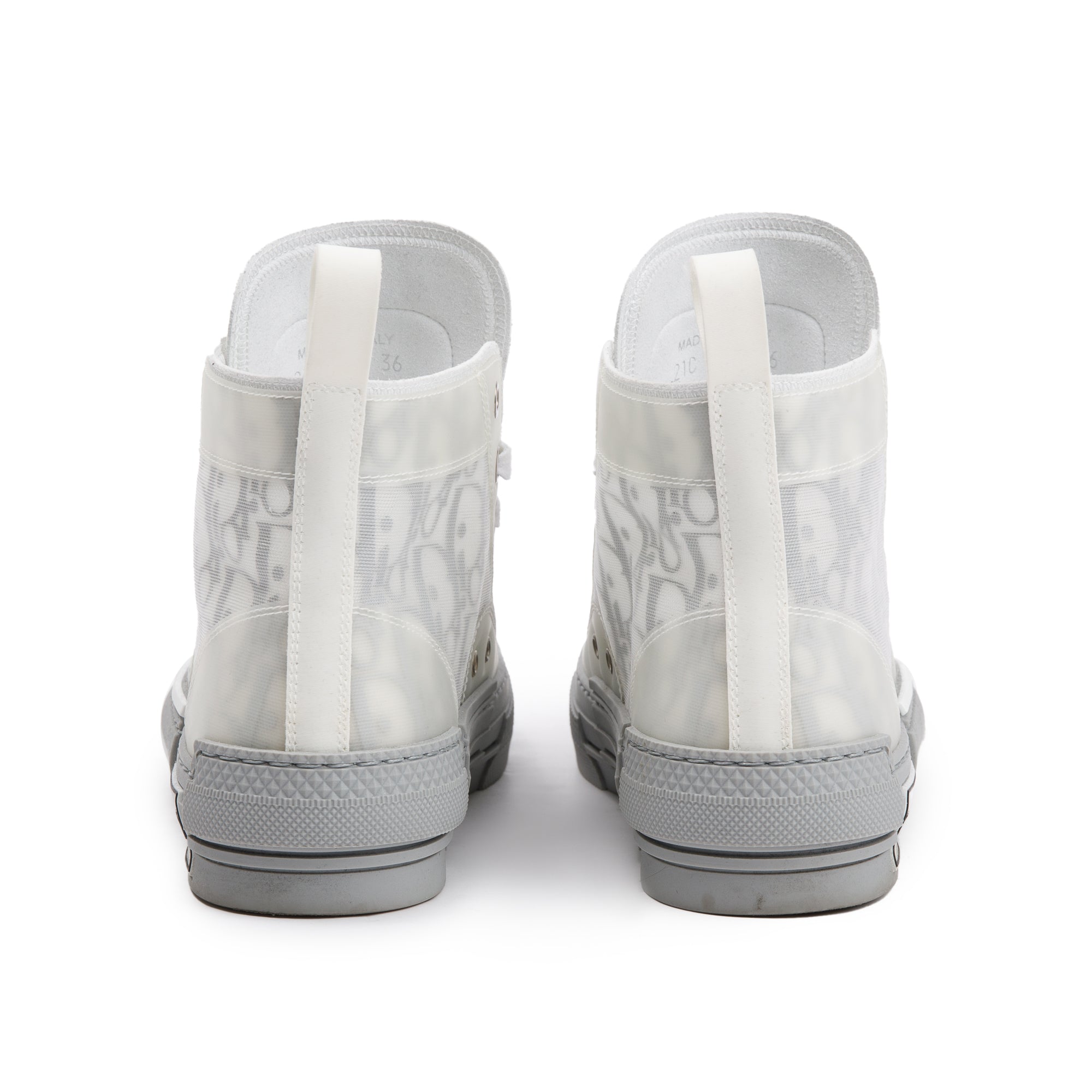 Christian Dior White/Grey Oblique Transparent Canvas B23 High-Top Sneakers, Size 36 w/ Box