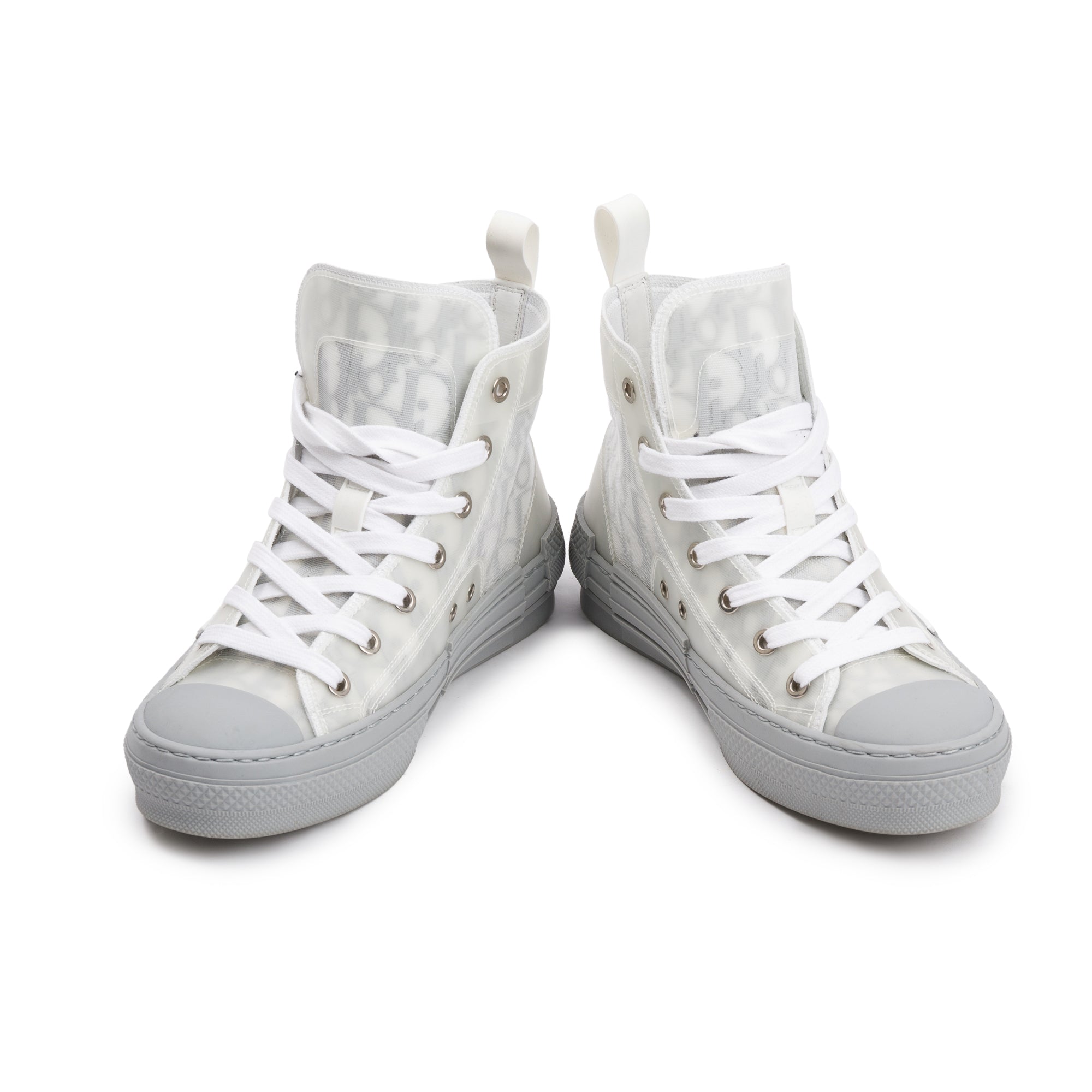 Christian Dior White/Grey Oblique Transparent Canvas B23 High-Top Sneakers, Size 36 w/ Box