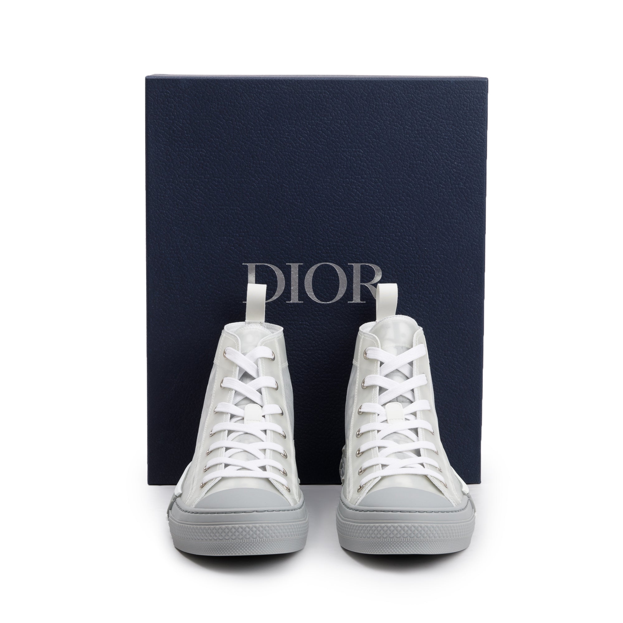 Christian Dior White/Grey Oblique Transparent Canvas B23 High-Top Sneakers, Size 41 w/ Box