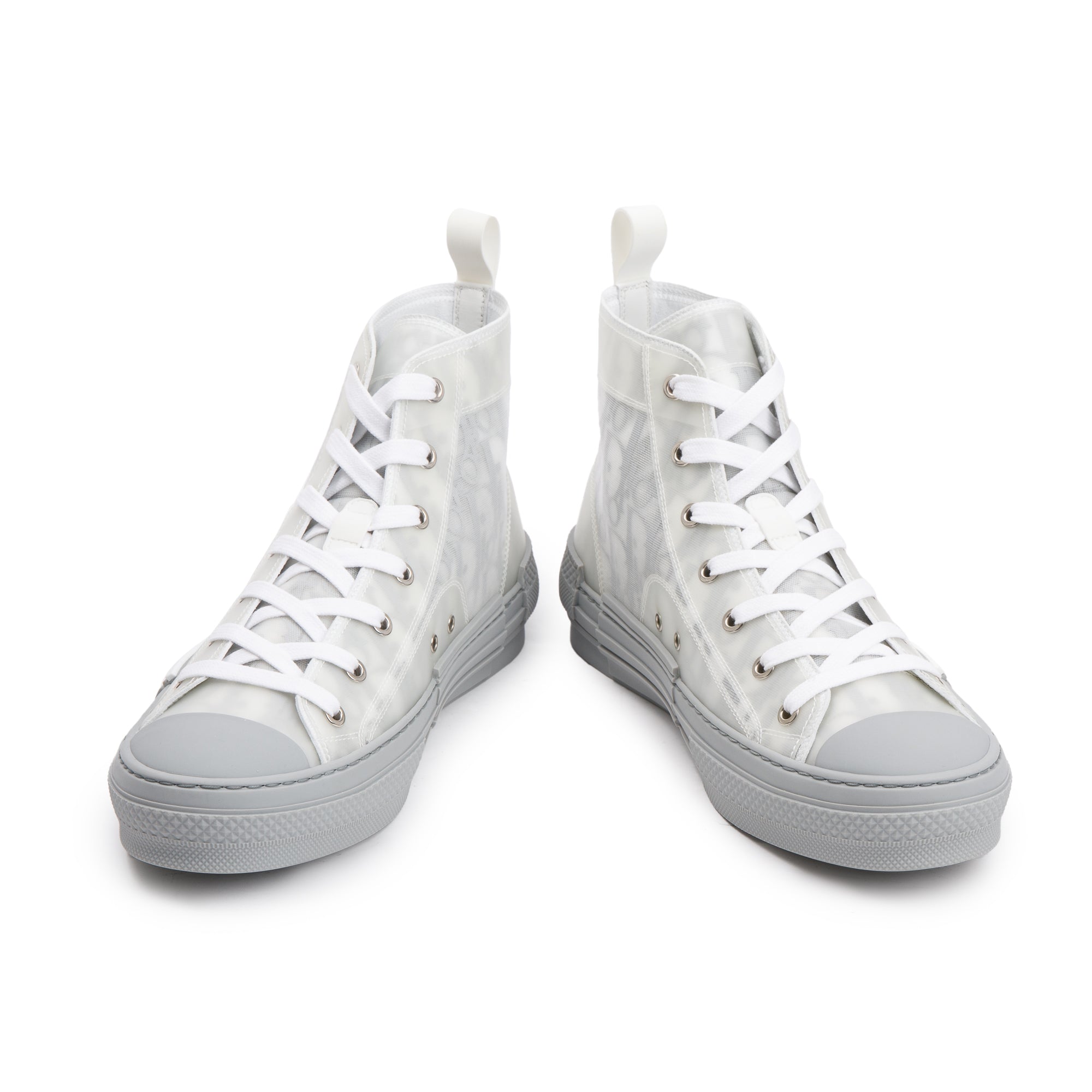 Christian Dior White/Grey Oblique Transparent Canvas B23 High-Top Sneakers, Size 41 w/ Box
