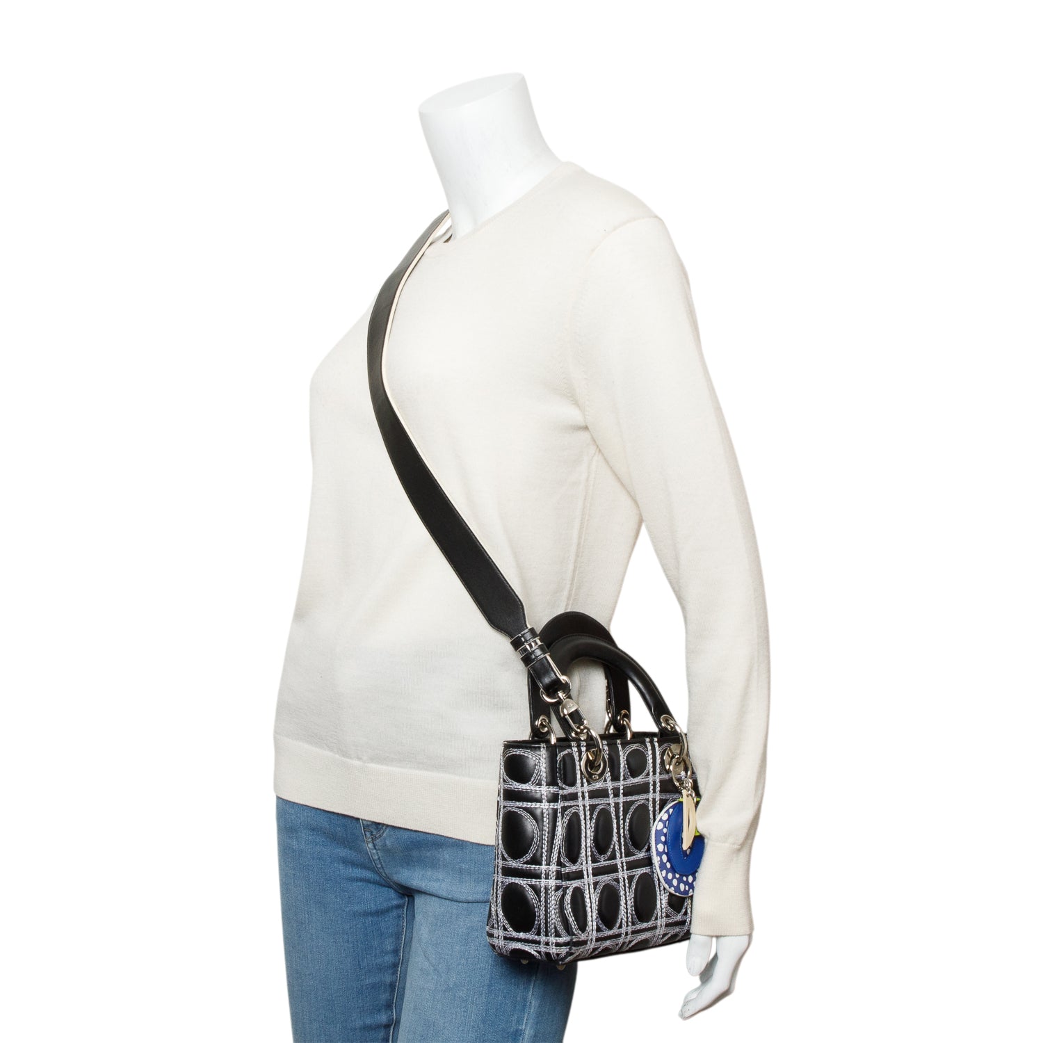 Christian Dior X Daniel Gordon Black Cannage Lambskin Leather Small Lady Dior Art Bag w/ Strap