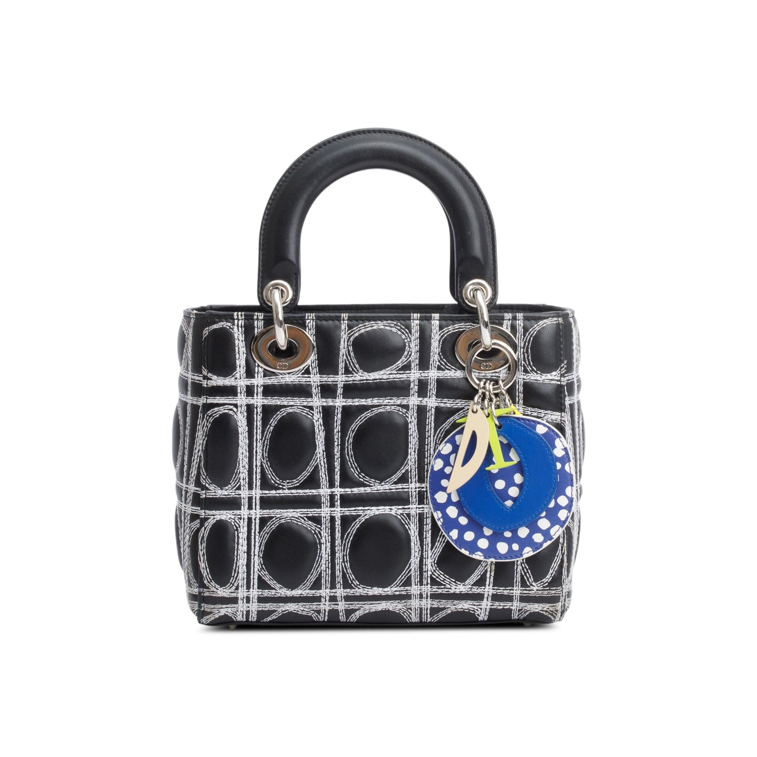 Christian Dior X Daniel Gordon Black Cannage Lambskin Leather Small Lady Dior Art Bag w/ Strap