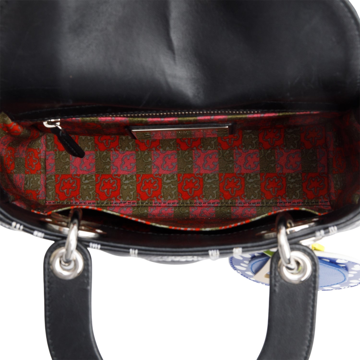 Christian Dior X Daniel Gordon Black Cannage Lambskin Leather Small Lady Dior Art Bag w/ Strap