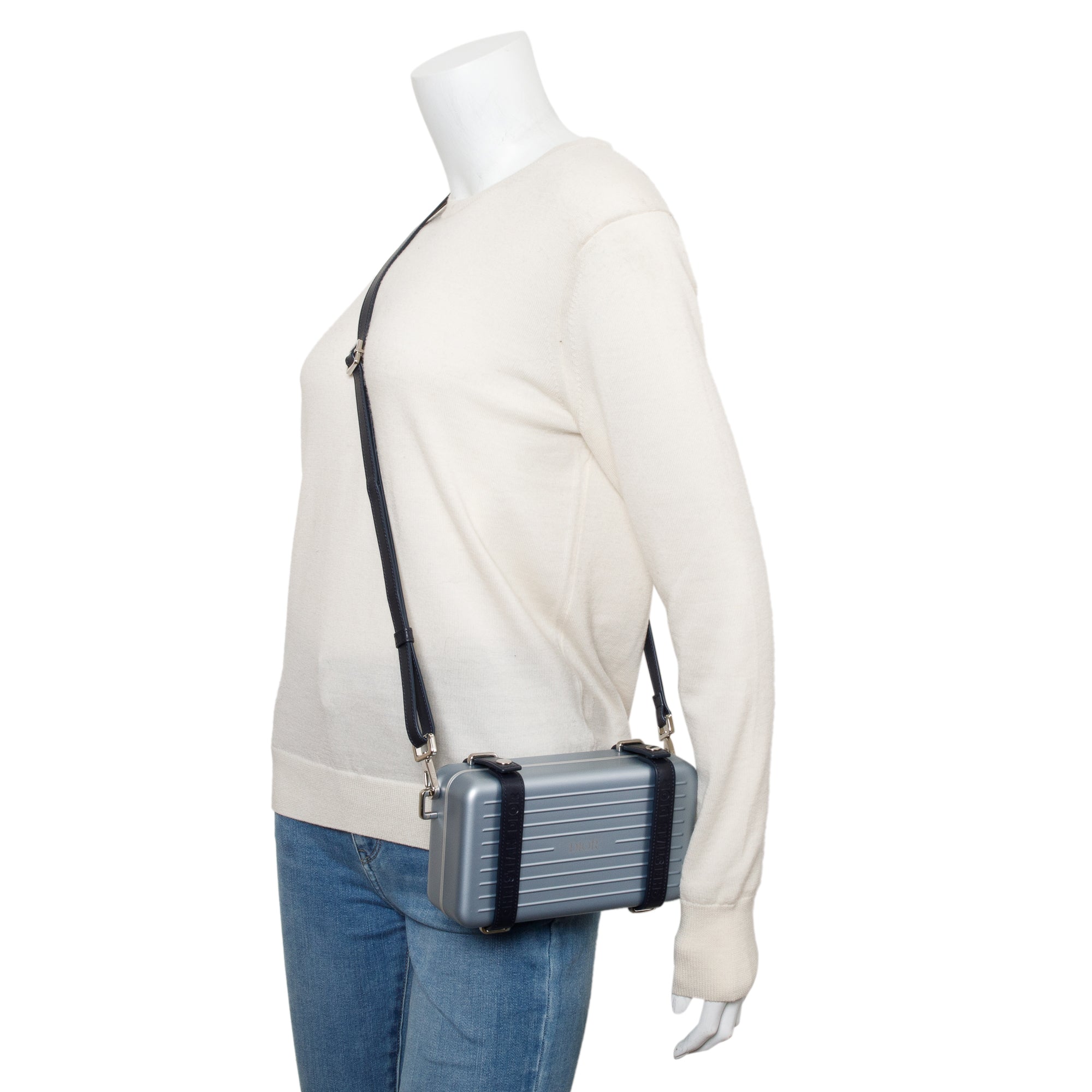 Christian Dior x Rimowa Silver Aluminum Personal Utility Case w/ Strap & Box