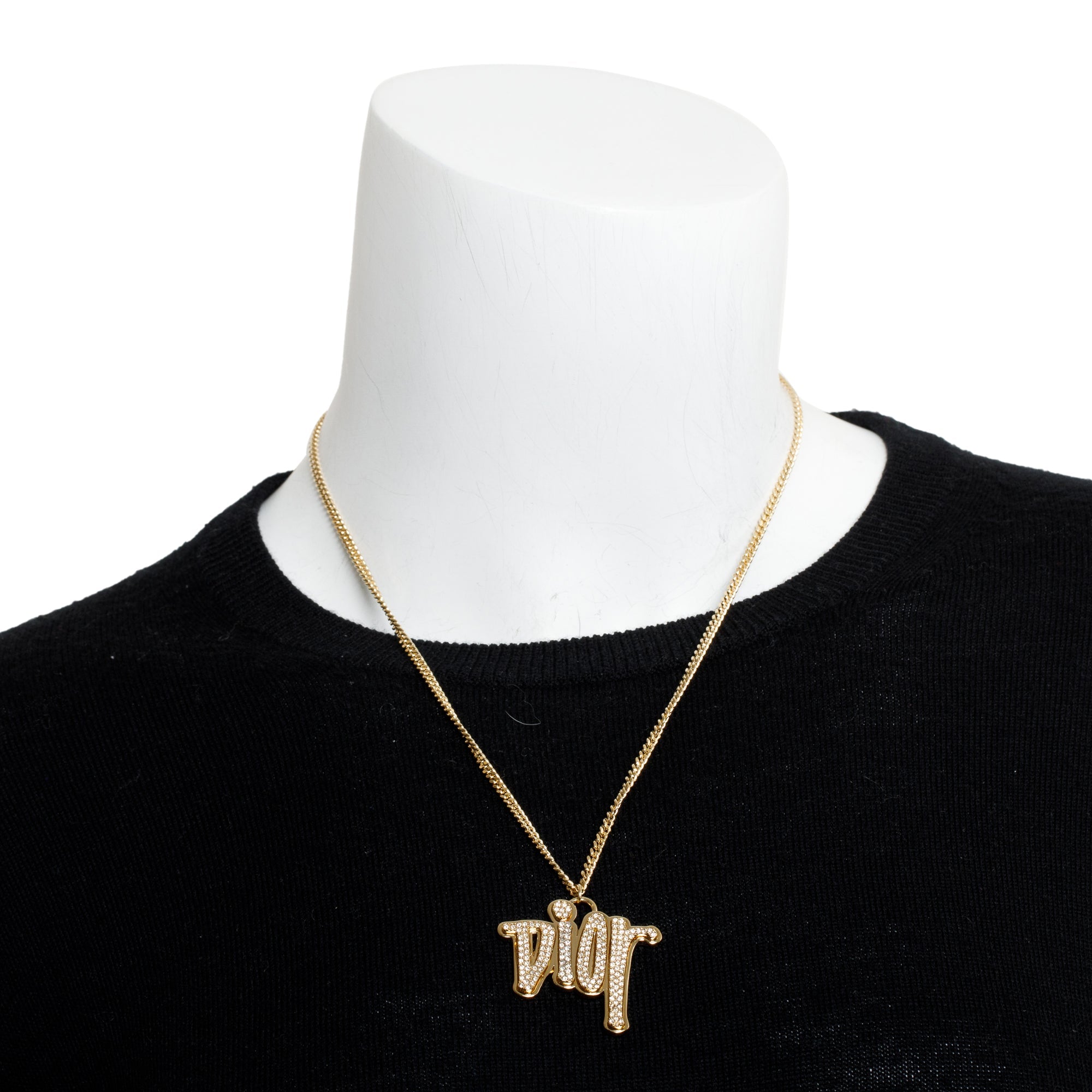 Christian Dior x Shawn Stussy Gold-Tone Crystal Logo Pendant Necklace