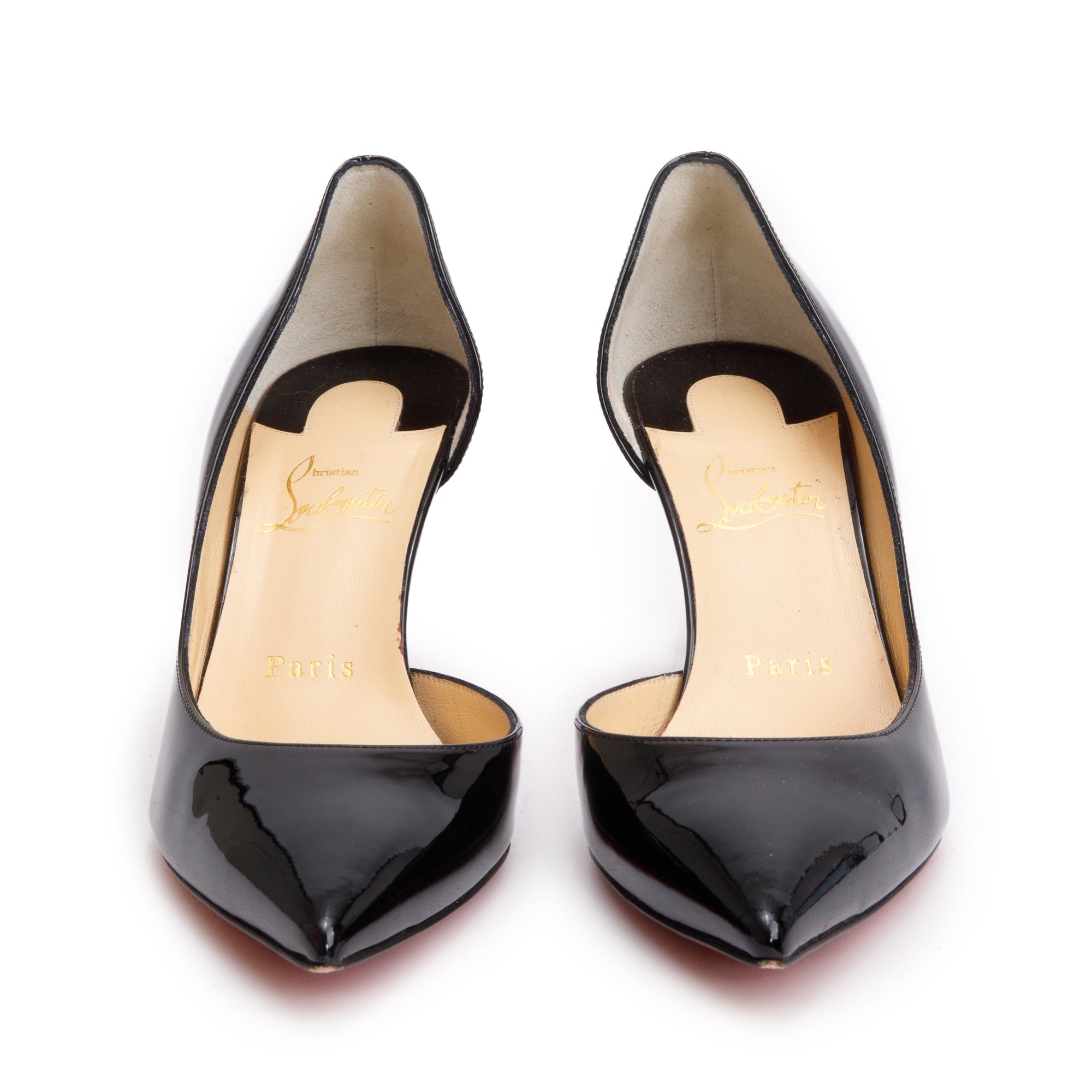 Christian Louboutin 2021 Black Patent Leather Iriza 70 Pumps, Size 37.5 w/ Box & Receipt