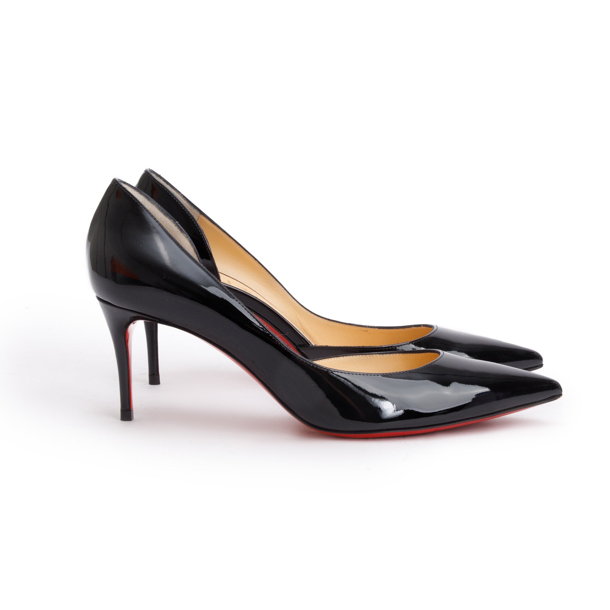 Christian Louboutin 2021 Black Patent Leather Iriza 70 Pumps, Size 37.5 w/ Box & Receipt