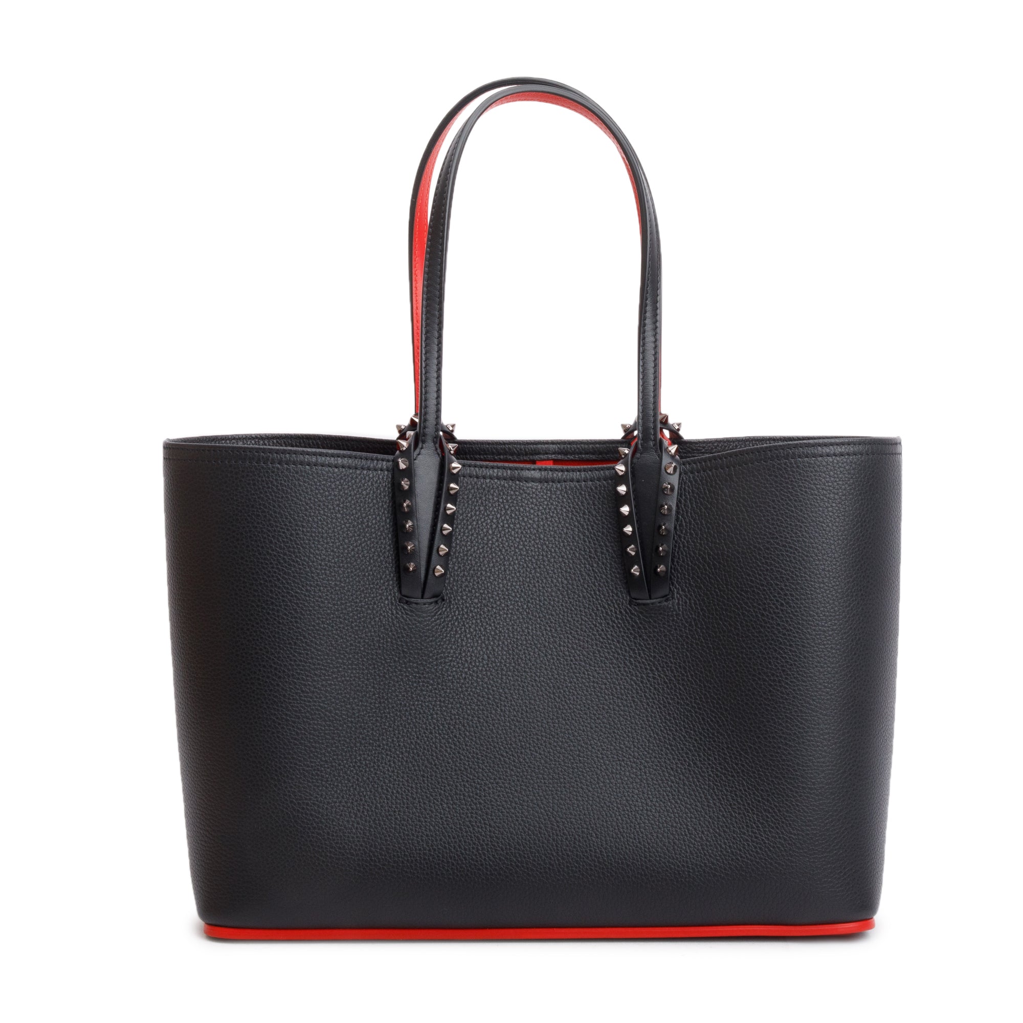 Christian Louboutin 2021 Small Black Calfskin Leather Spike Cabata Tote Bag w/ Pouch, Box & Receipt