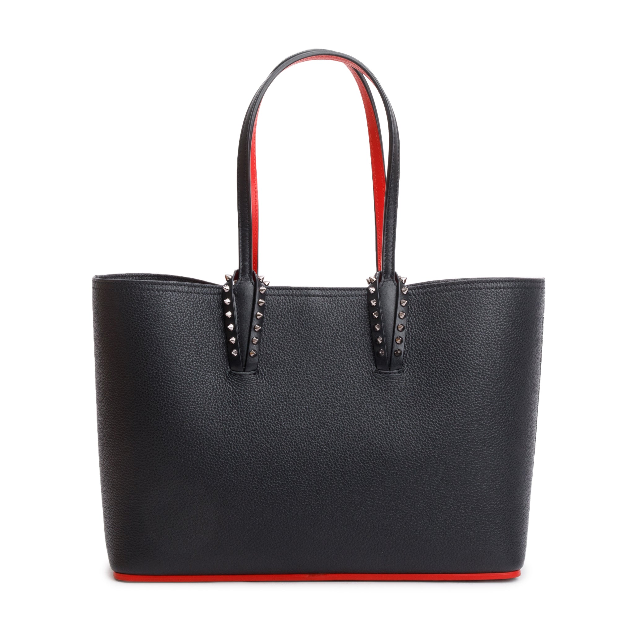 Christian Louboutin 2021 Small Black Calfskin Leather Spike Cabata Tote Bag w/ Pouch, Box & Receipt