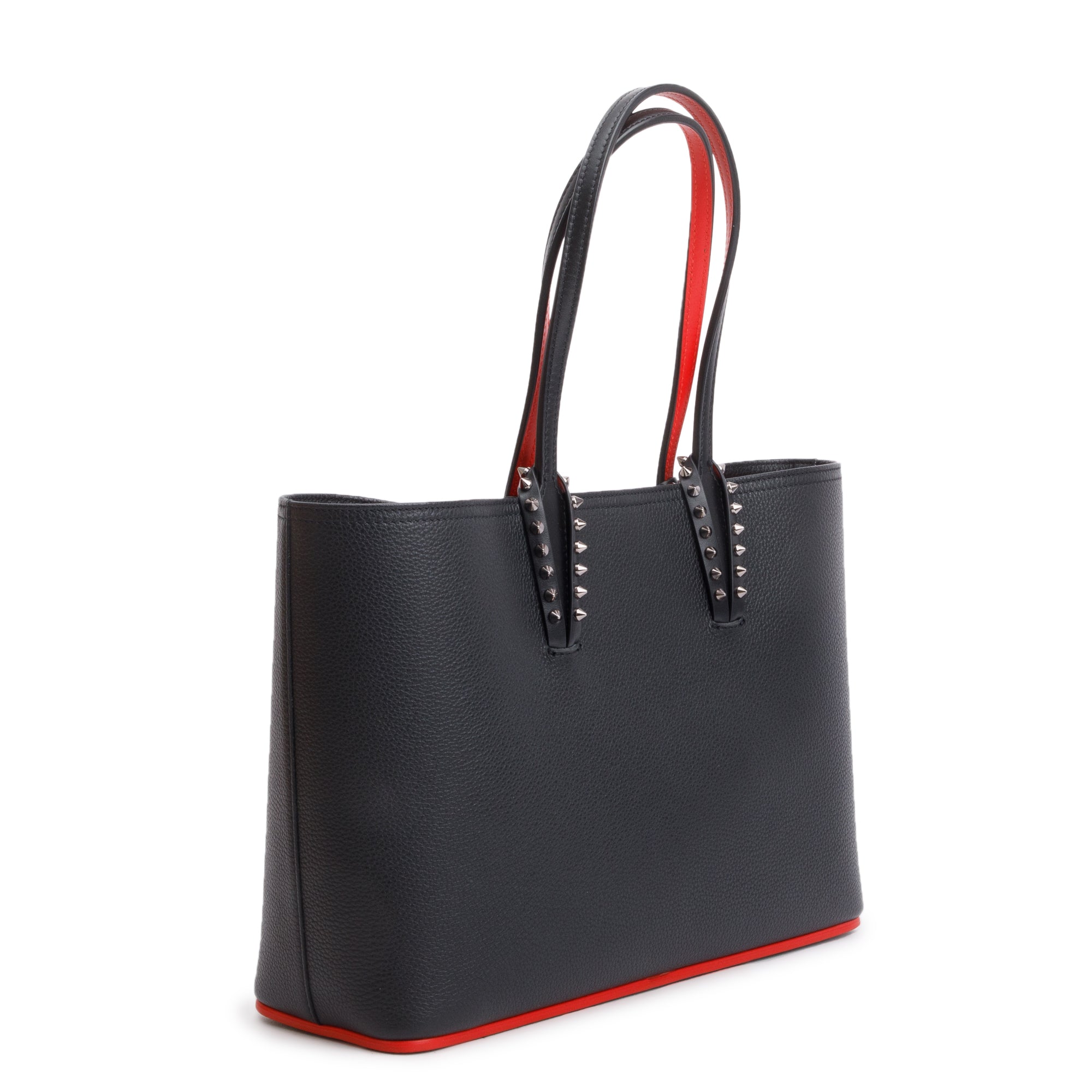 Christian Louboutin 2021 Small Black Calfskin Leather Spike Cabata Tote Bag w/ Pouch, Box & Receipt