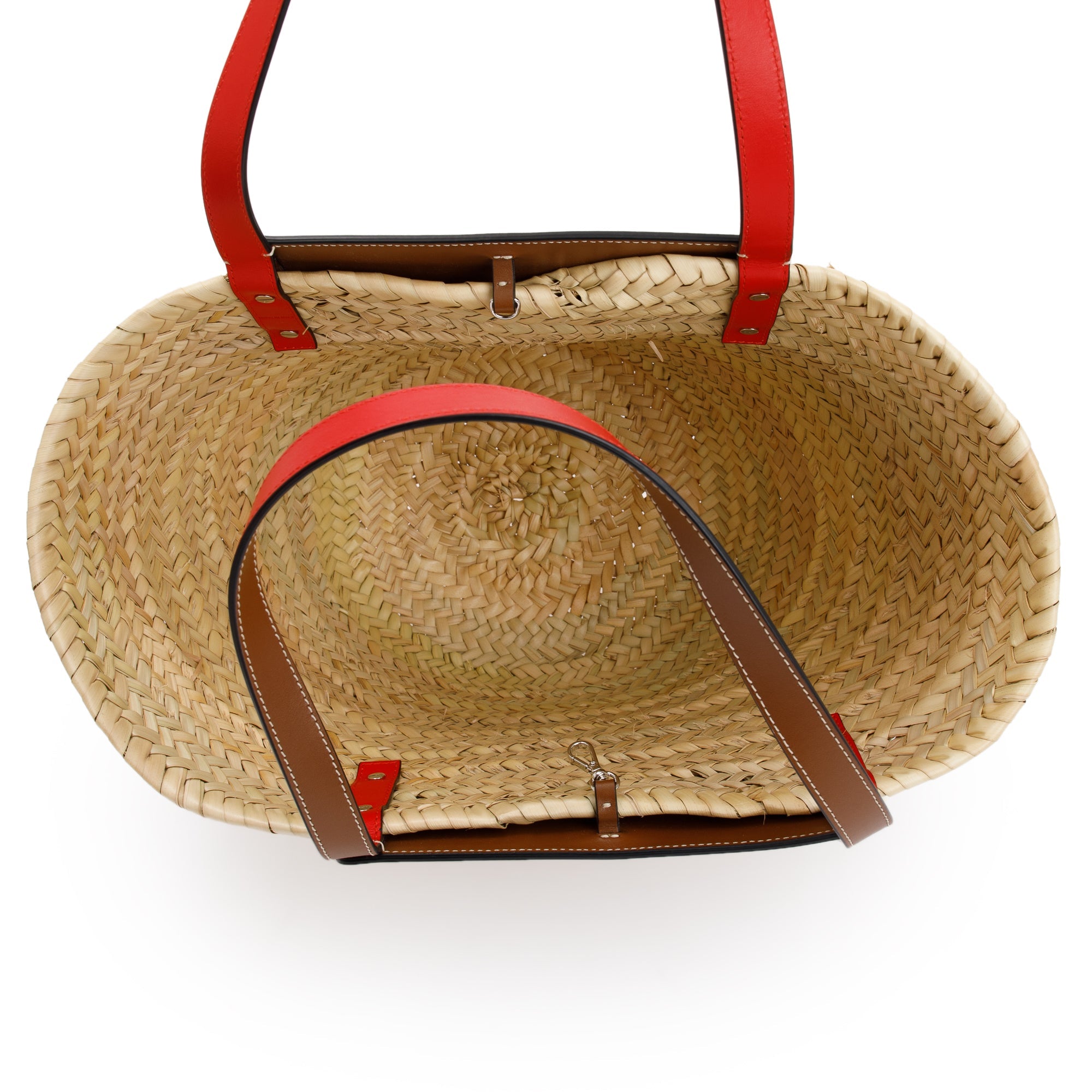 Christian Louboutin 2022 Neutral Woven Straw & Brown Calf Leather Loubishore Tote Bag w/ Receipt