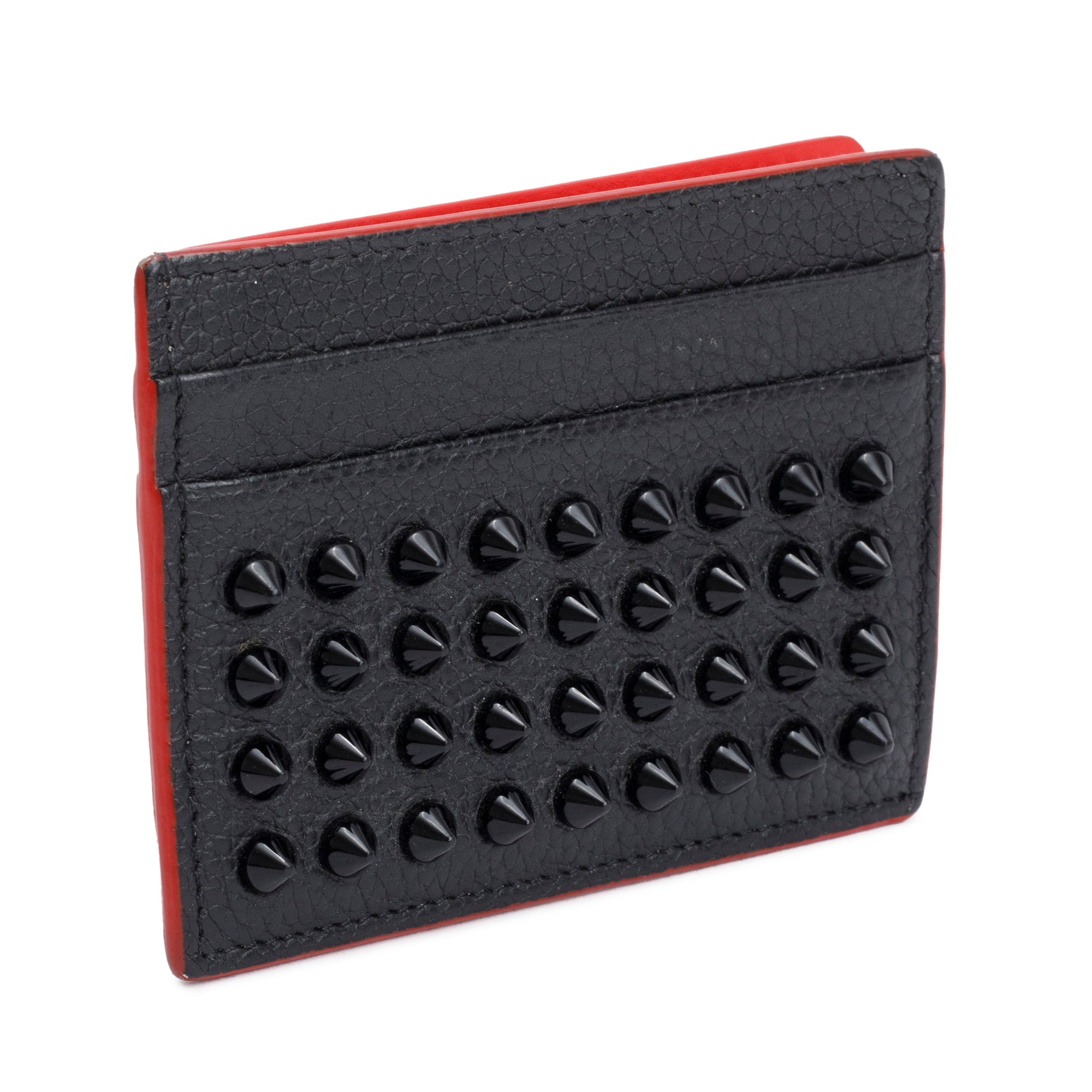Christian Louboutin Black Calfskin Leather Kios Spiked Card Holder