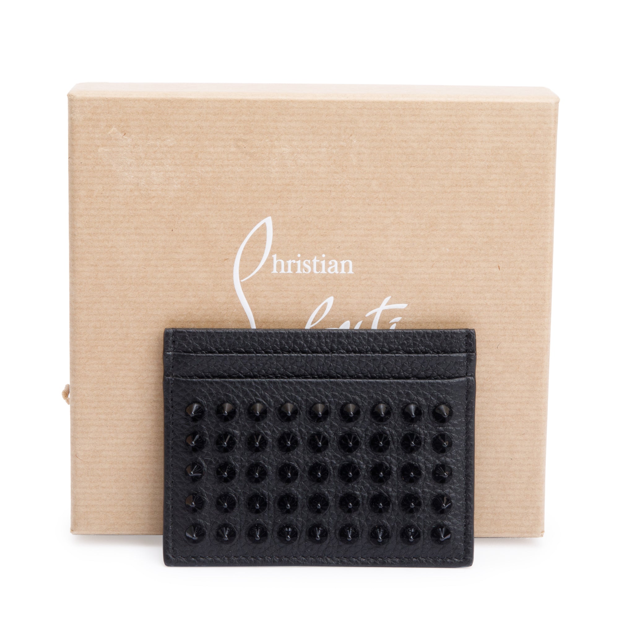 Christian Louboutin Black Calfskin Leather Kios Spiked Card Holder w/ Box