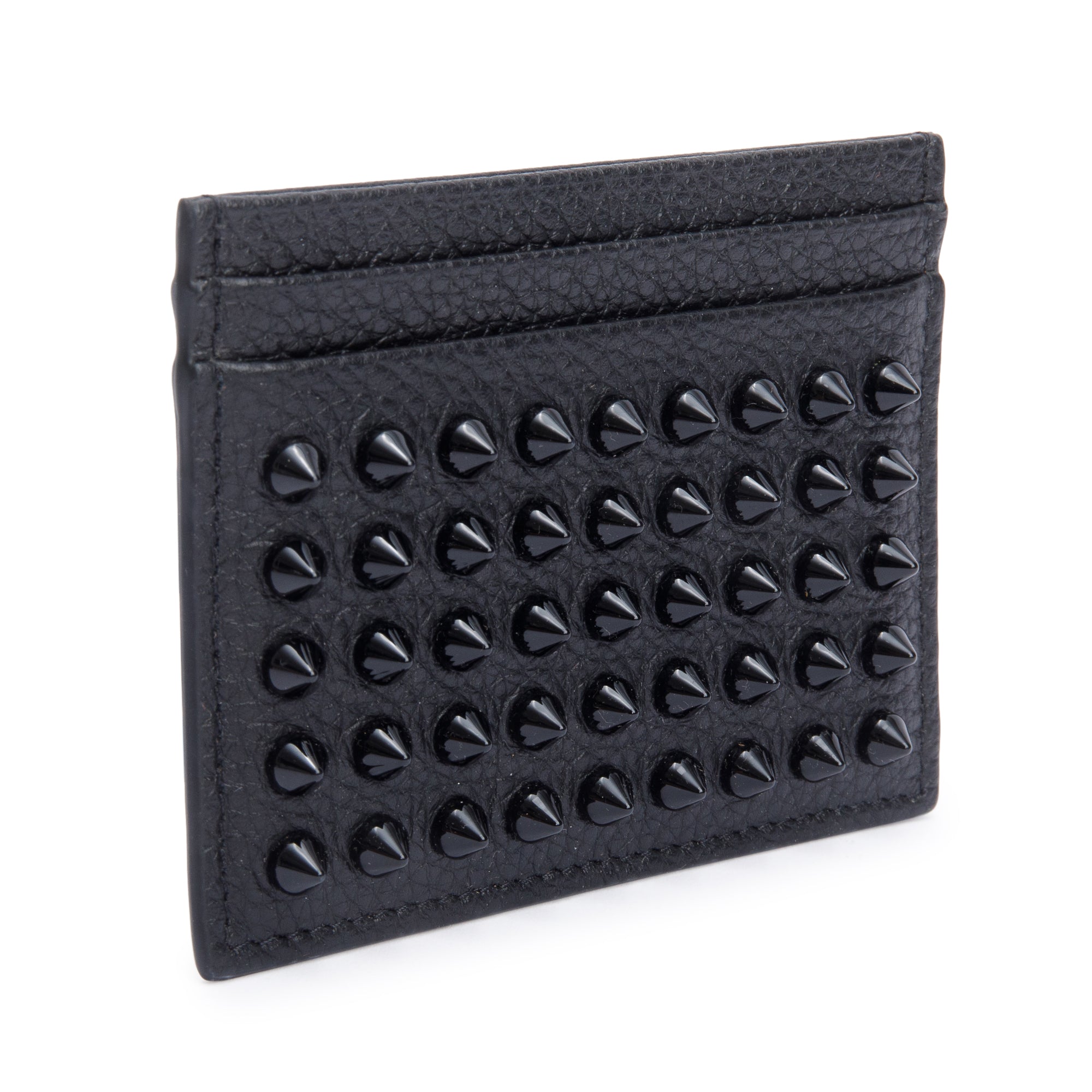 Christian Louboutin Black Calfskin Leather Kios Spiked Card Holder w/ Box