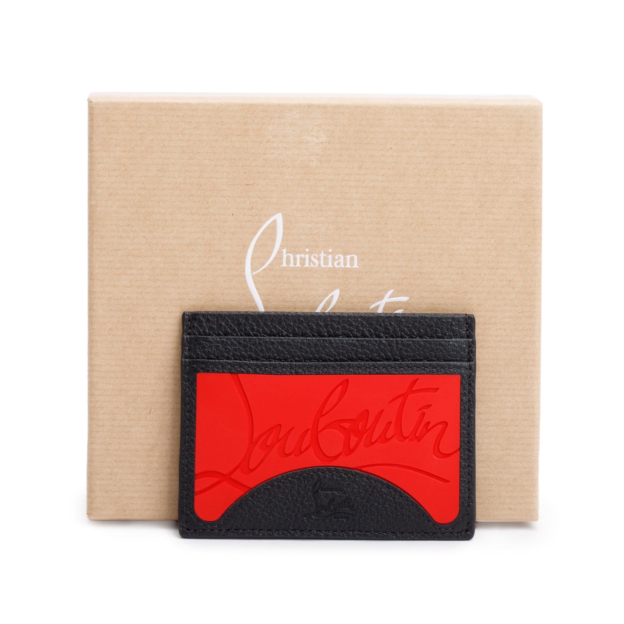 Christian Louboutin Black Calfskin Leather Loubi Kios Card Holder w/ Box