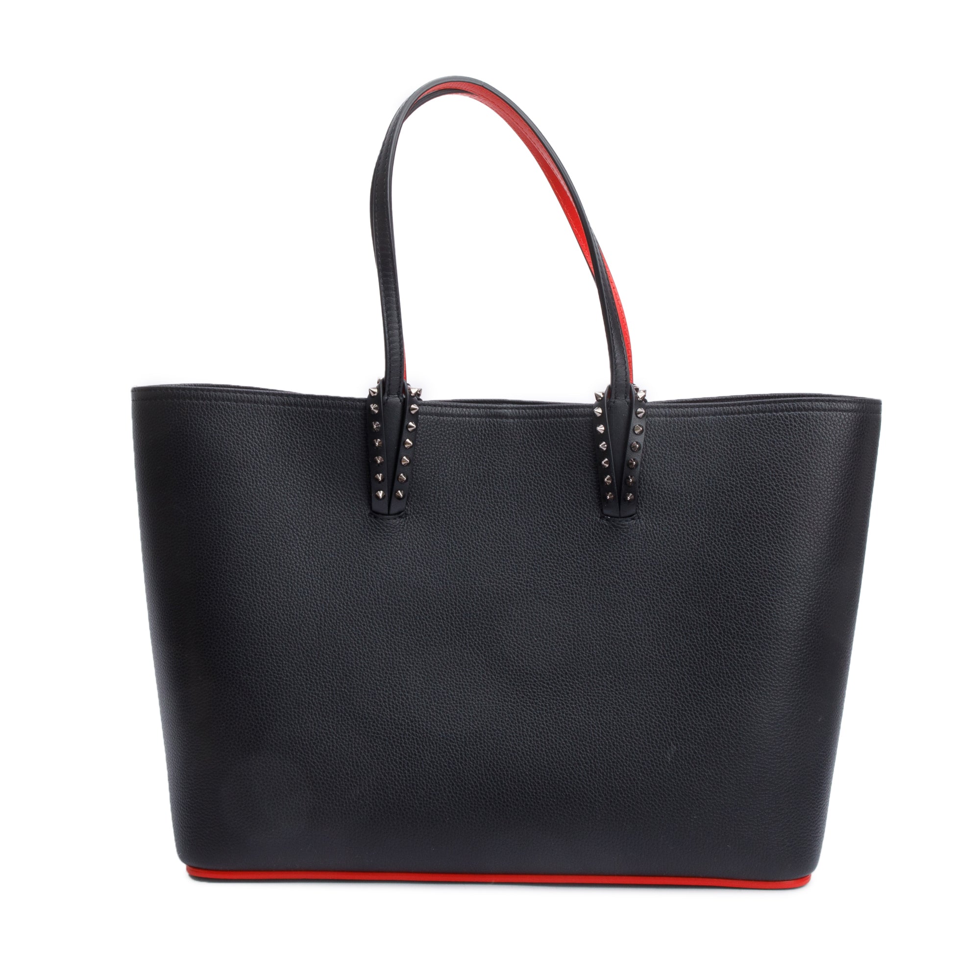 Christian Louboutin Black Calfskin Leather Spike Cabata Tote Bag w/ Pouch