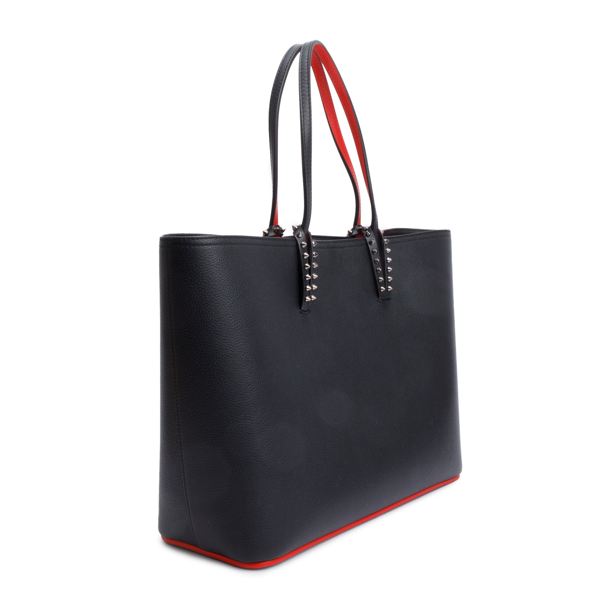 Christian Louboutin Black Calfskin Leather Spike Cabata Tote Bag w/ Pouch