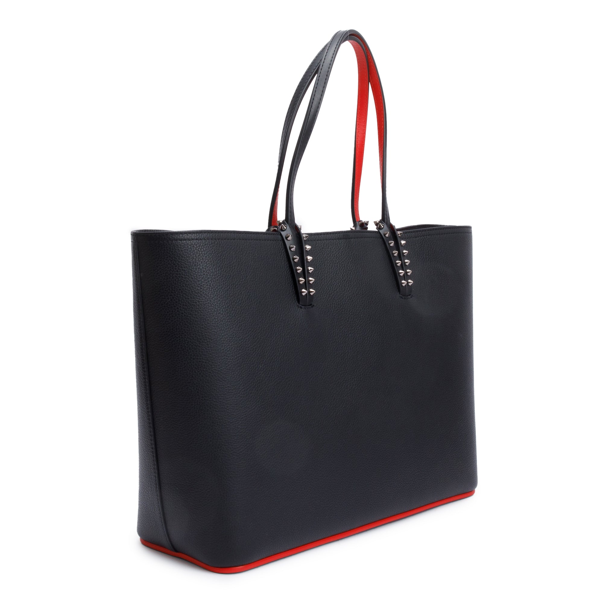Christian Louboutin Black Calfskin Leather Spike Cabata Tote Bag w/ Pouch