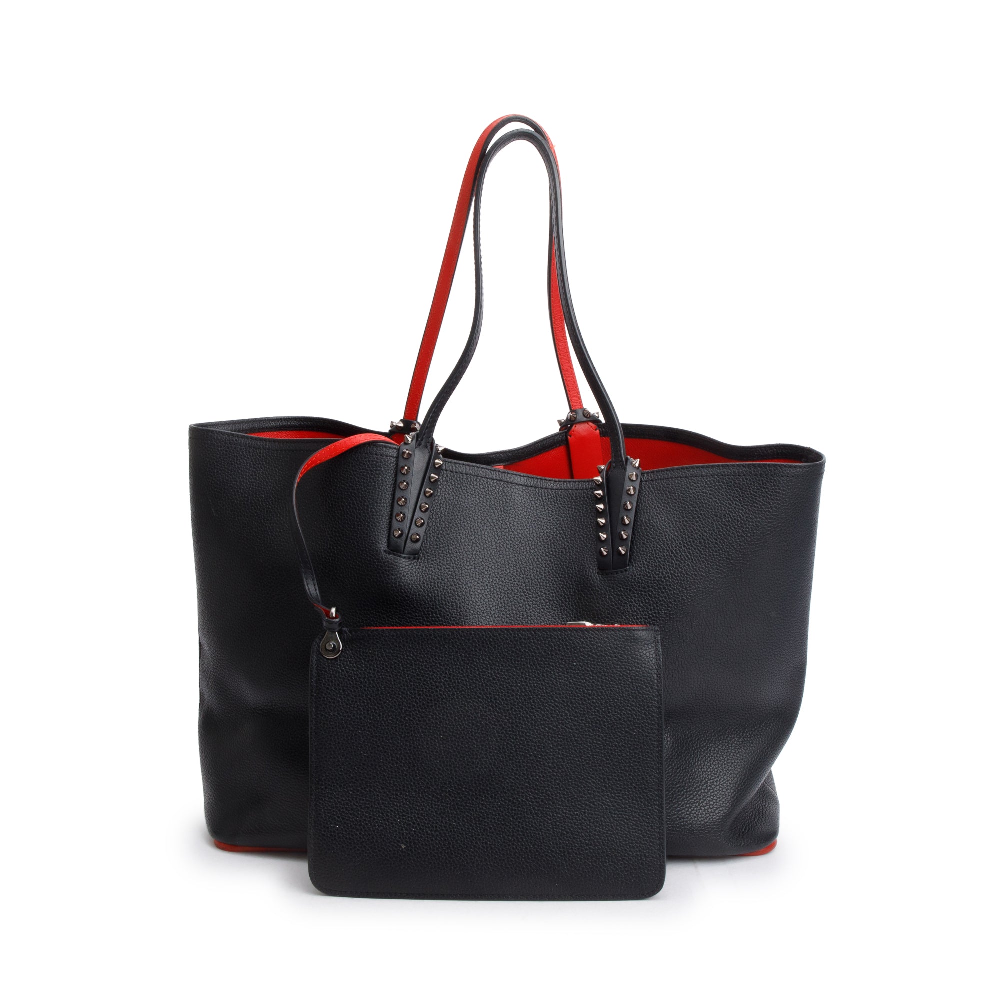 Christian Louboutin Black Calfskin Leather Spike Cabata Tote Bag w/ Pouch