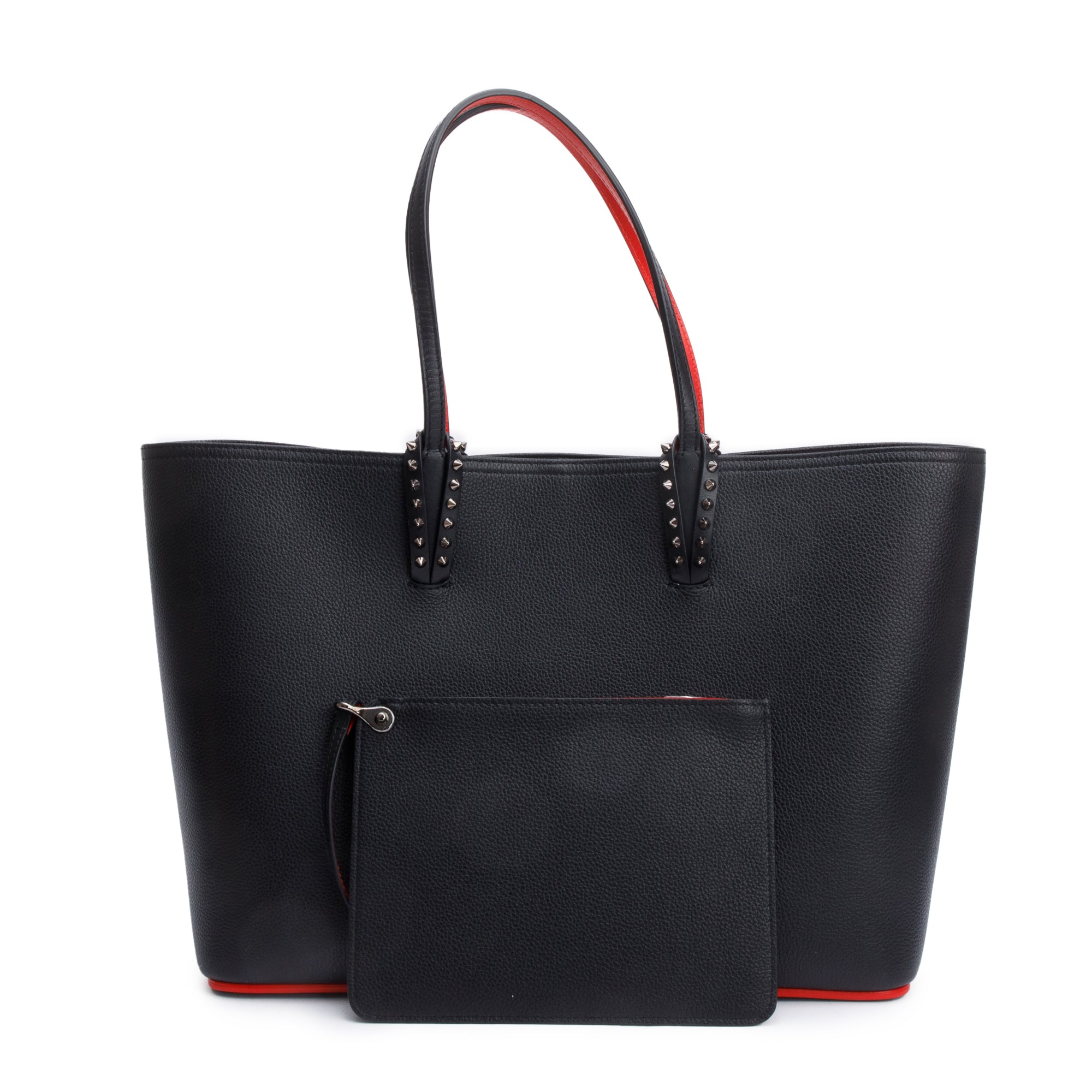 Christian Louboutin Black Calfskin Leather Spike Cabata Tote Bag w/ Pouch