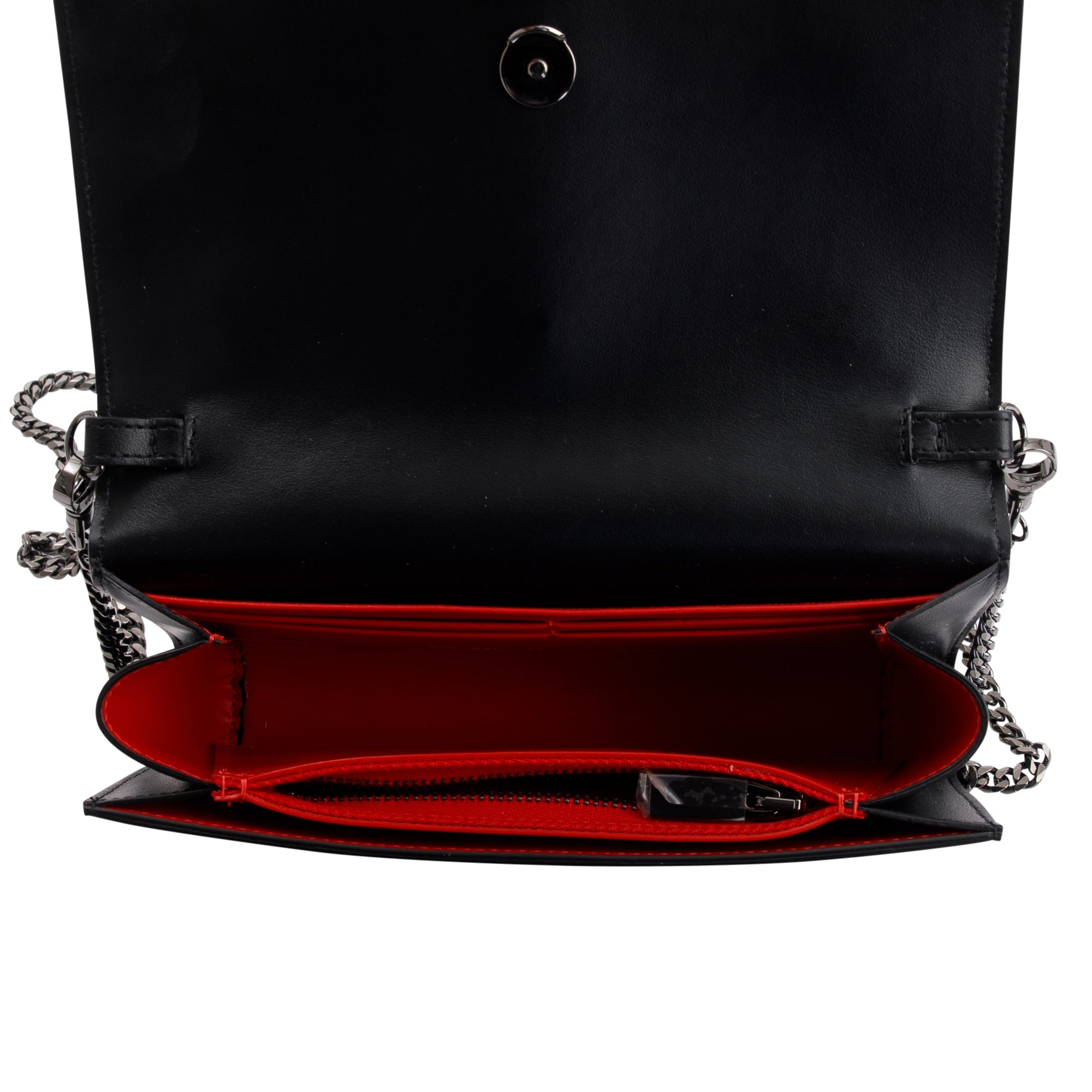 Christian Louboutin Black Calfskin Leather Spike Loubinthesky Paloma Chain Clutch