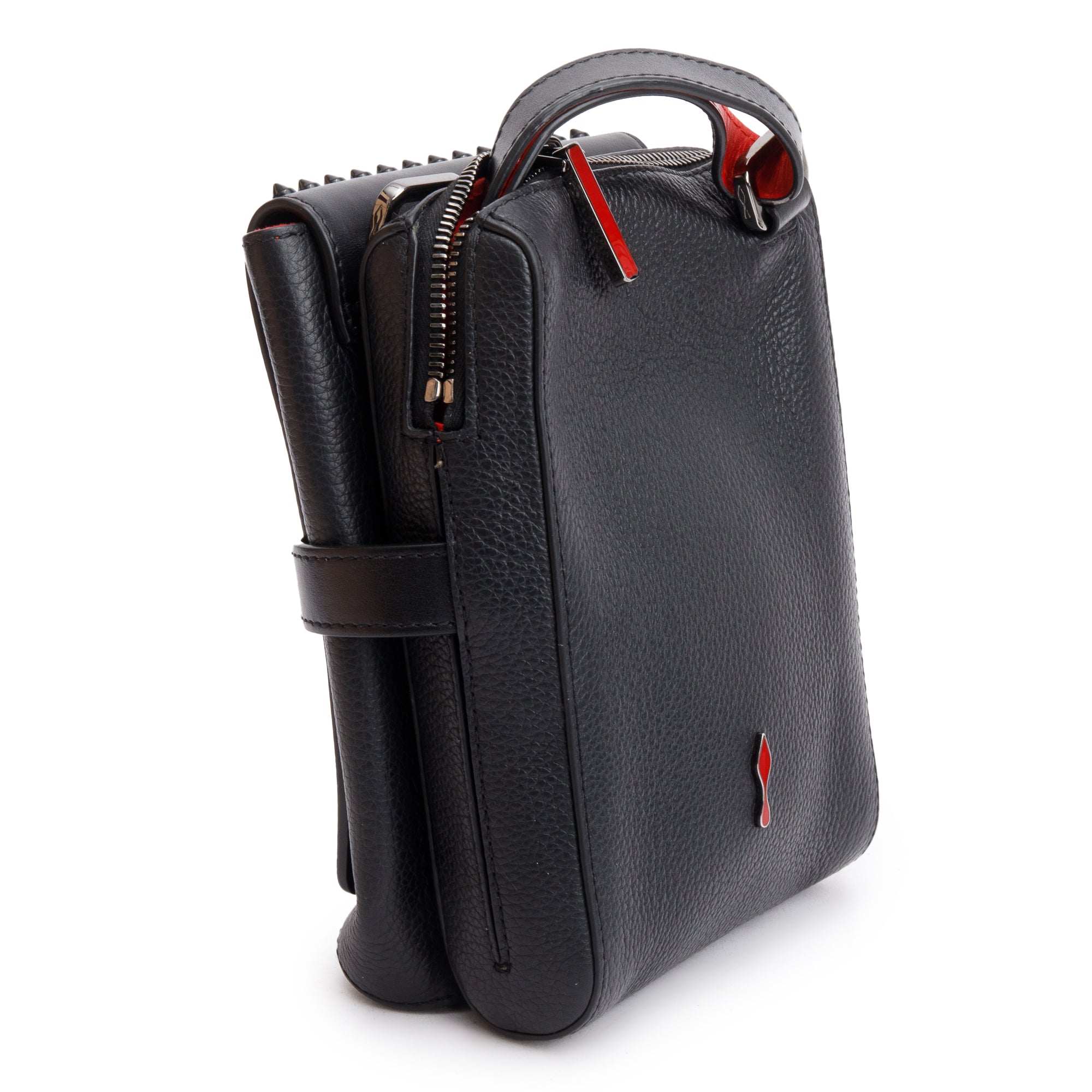 Christian Louboutin Black Calfskin Leather Spikes Benech Reporter Messenger Bag