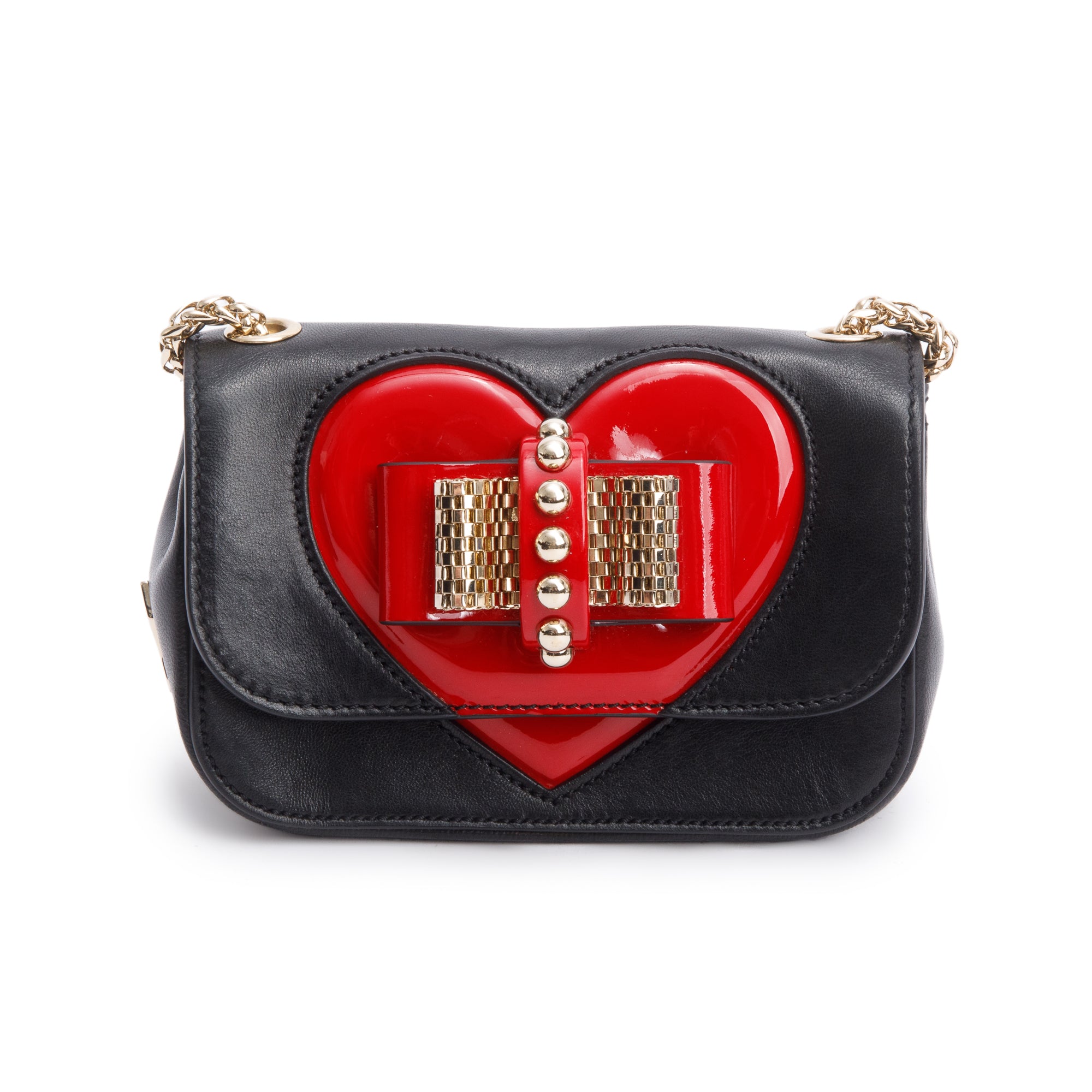 Christian Louboutin Black Calfskin Red Patent Leather Sweet Charity Heart Mini Crossbody Bag