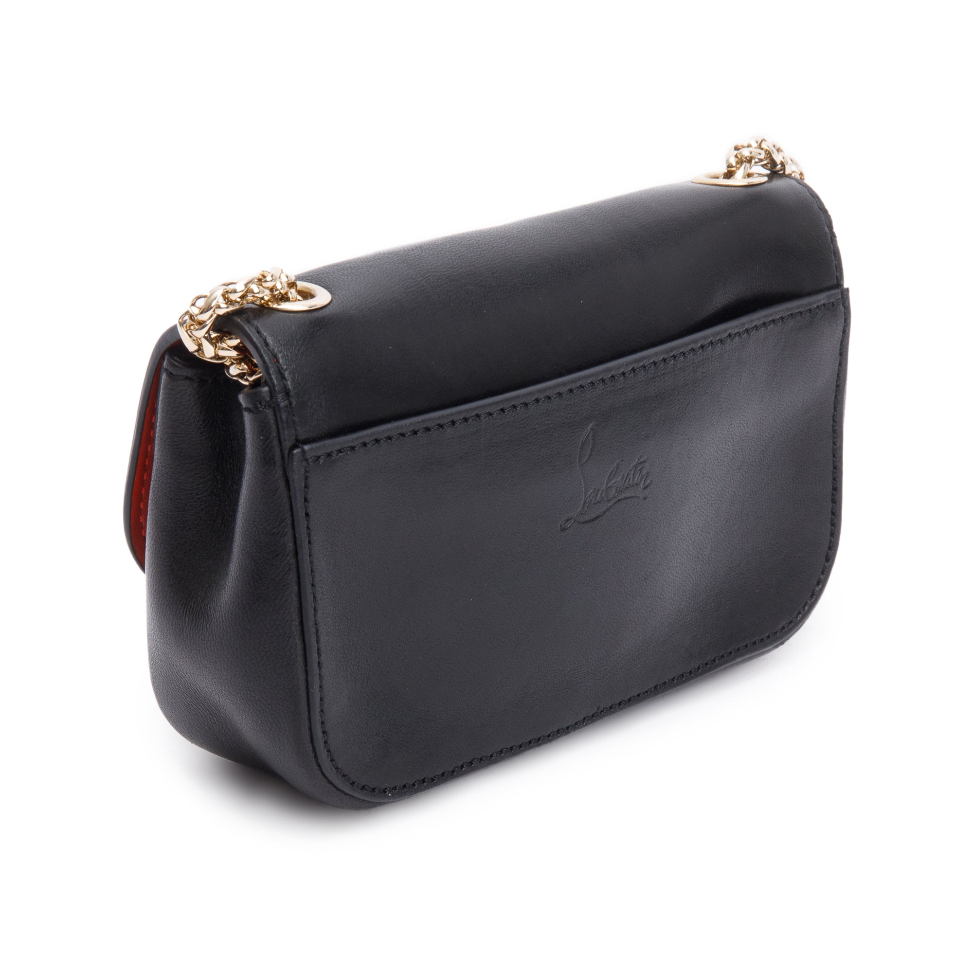 Christian Louboutin Black Calfskin Red Patent Leather Sweet Charity Heart Mini Crossbody Bag