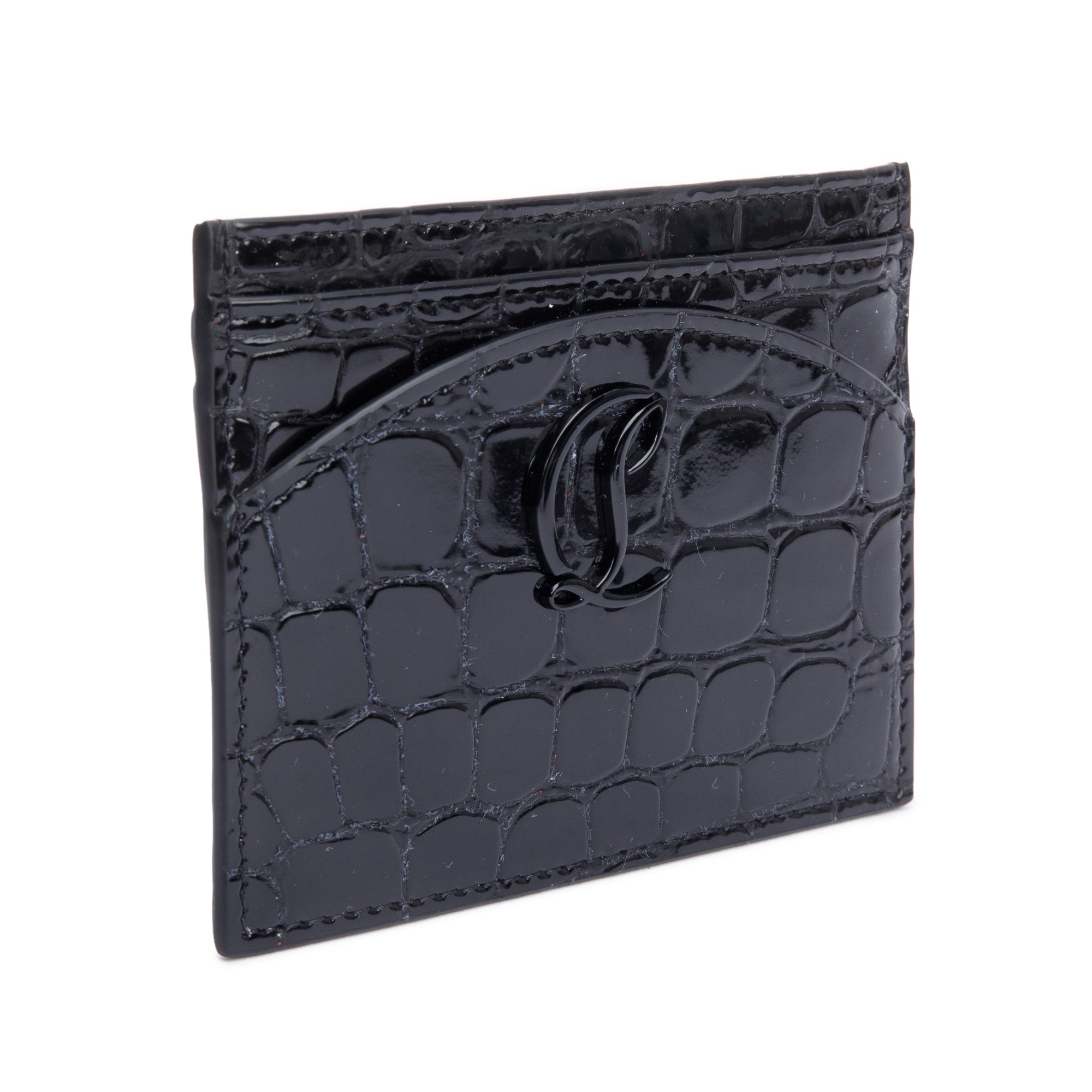 Christian Louboutin Black Croc Embossed Leather Loubi54 Card Holder w/ Box