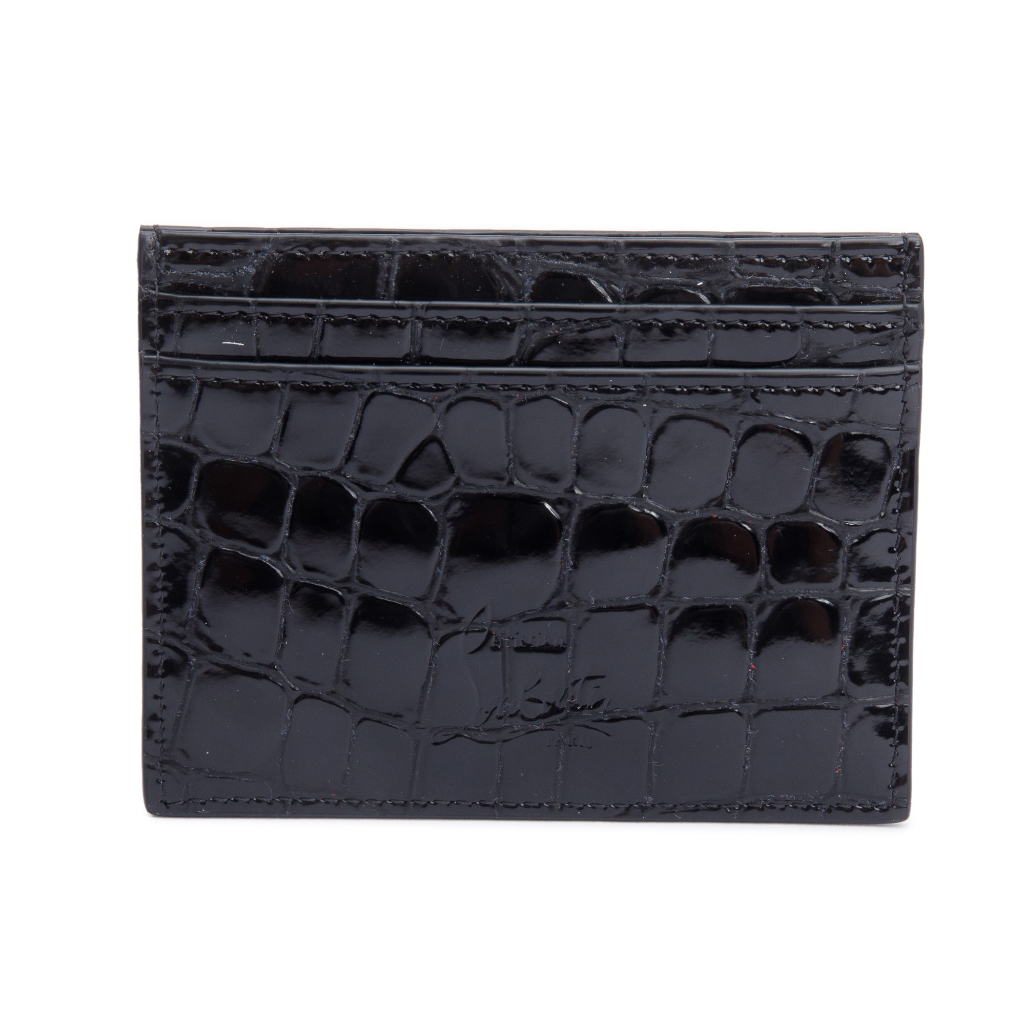 Christian Louboutin Black Croc Embossed Leather Loubi54 Card Holder w/ Box