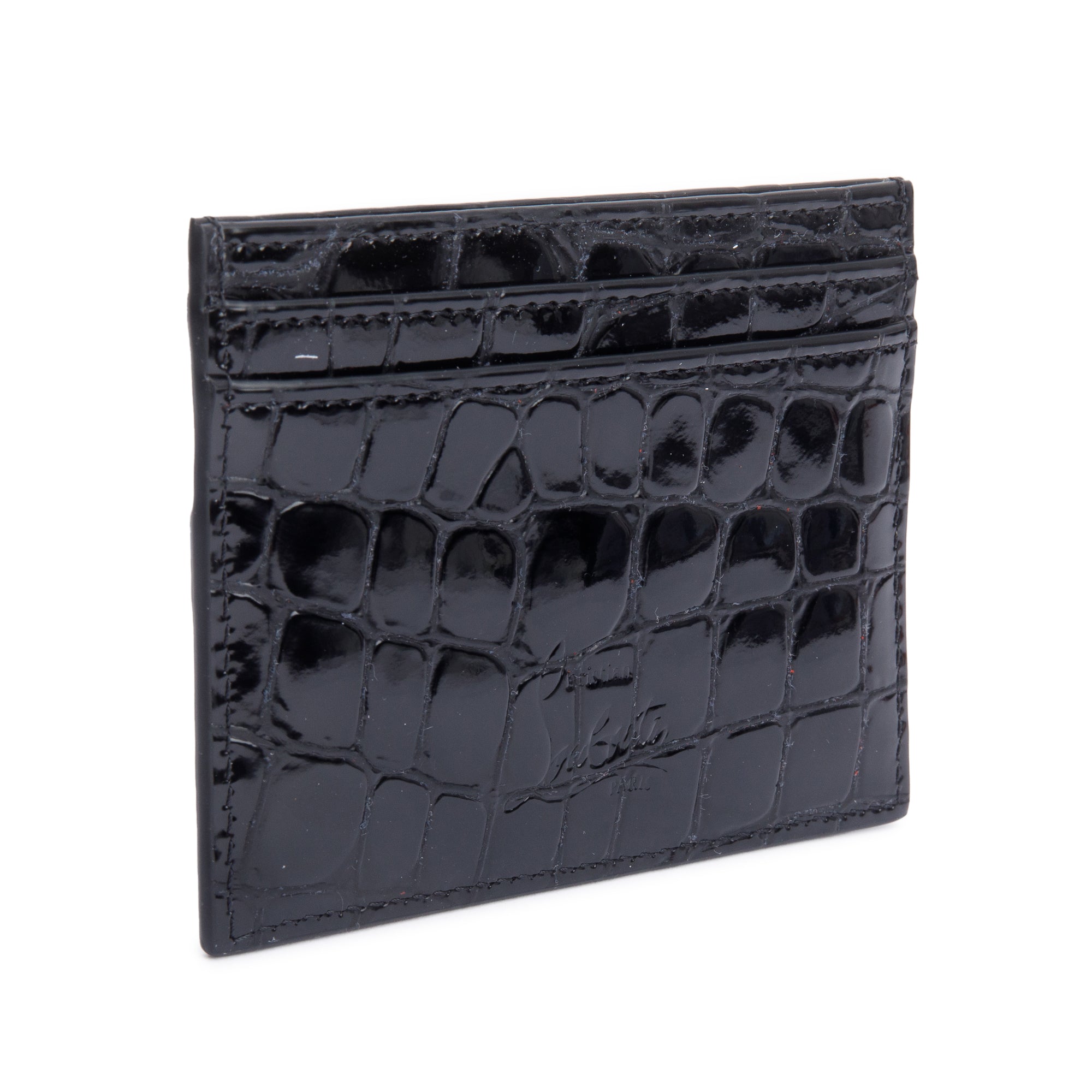 Christian Louboutin Black Croc Embossed Leather Loubi54 Card Holder w/ Box