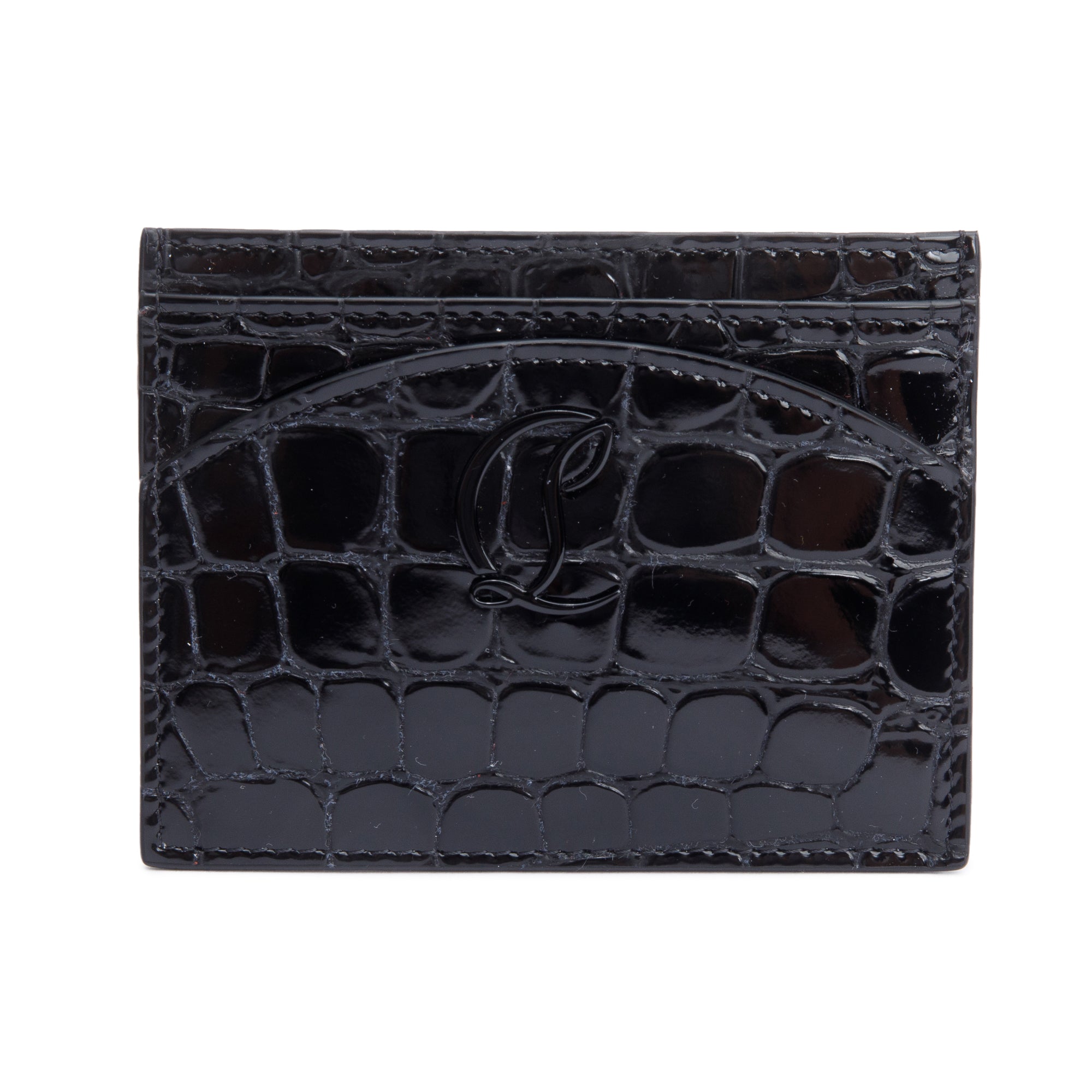 Christian Louboutin Black Croc Embossed Leather Loubi54 Card Holder w/ Box