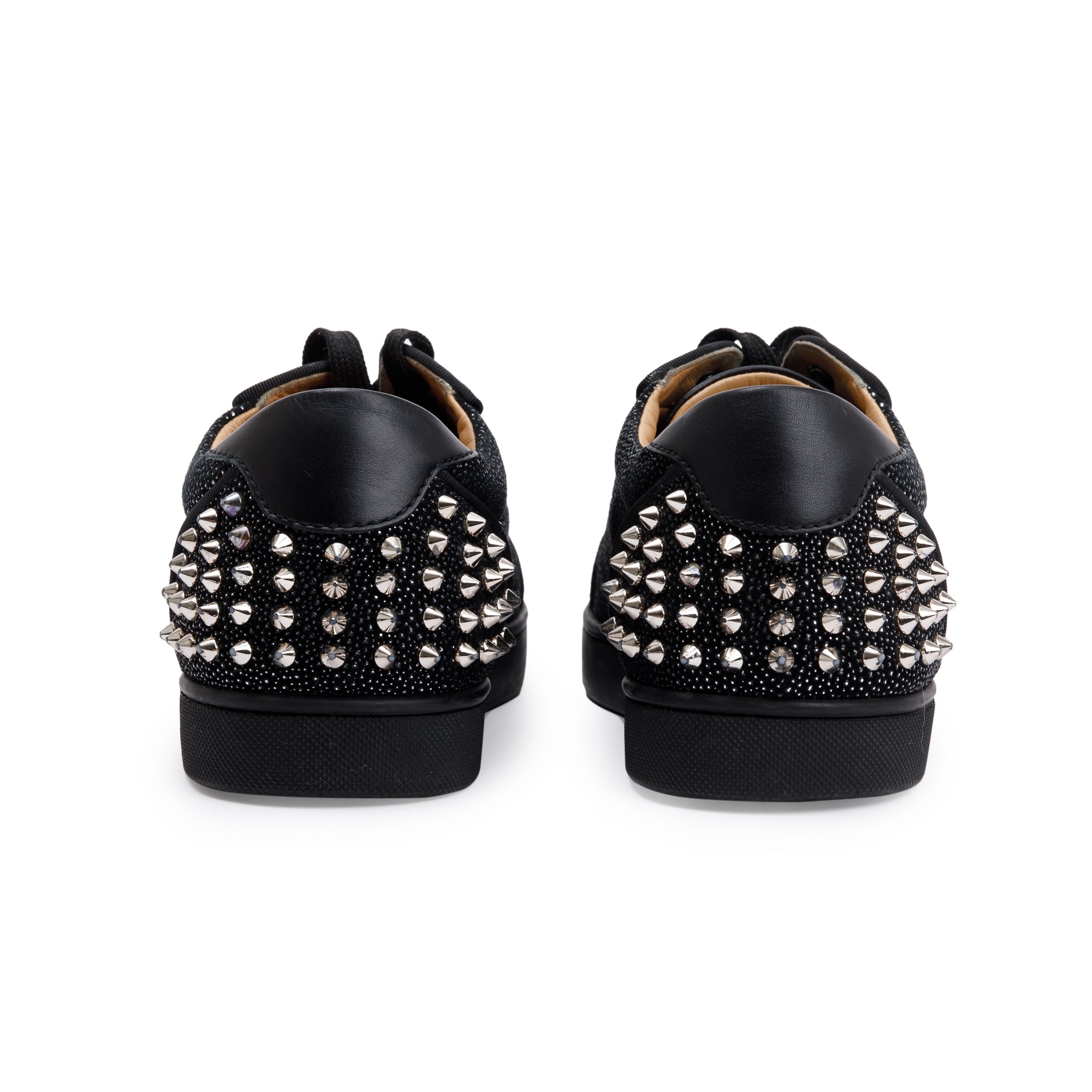 Christian Louboutin Black Glitter Fabric Print Louis Junior Spikes Orlato Low-Top Sneakers, Size 43