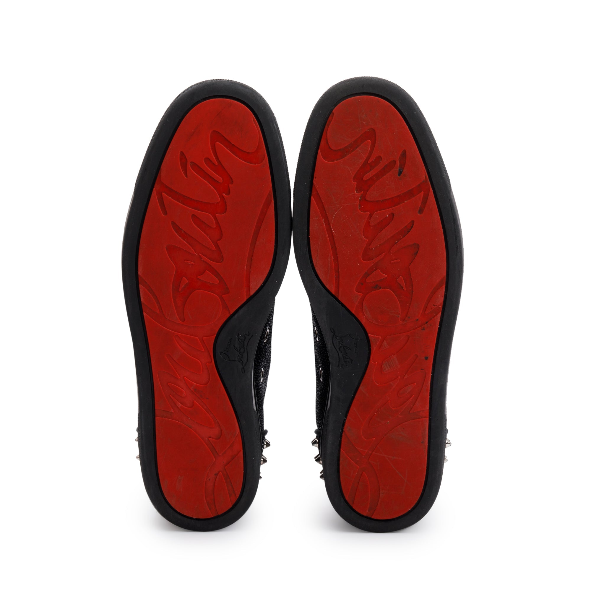 Christian Louboutin Black Glitter Fabric Print Louis Junior Spikes Orlato Low-Top Sneakers, Size 43