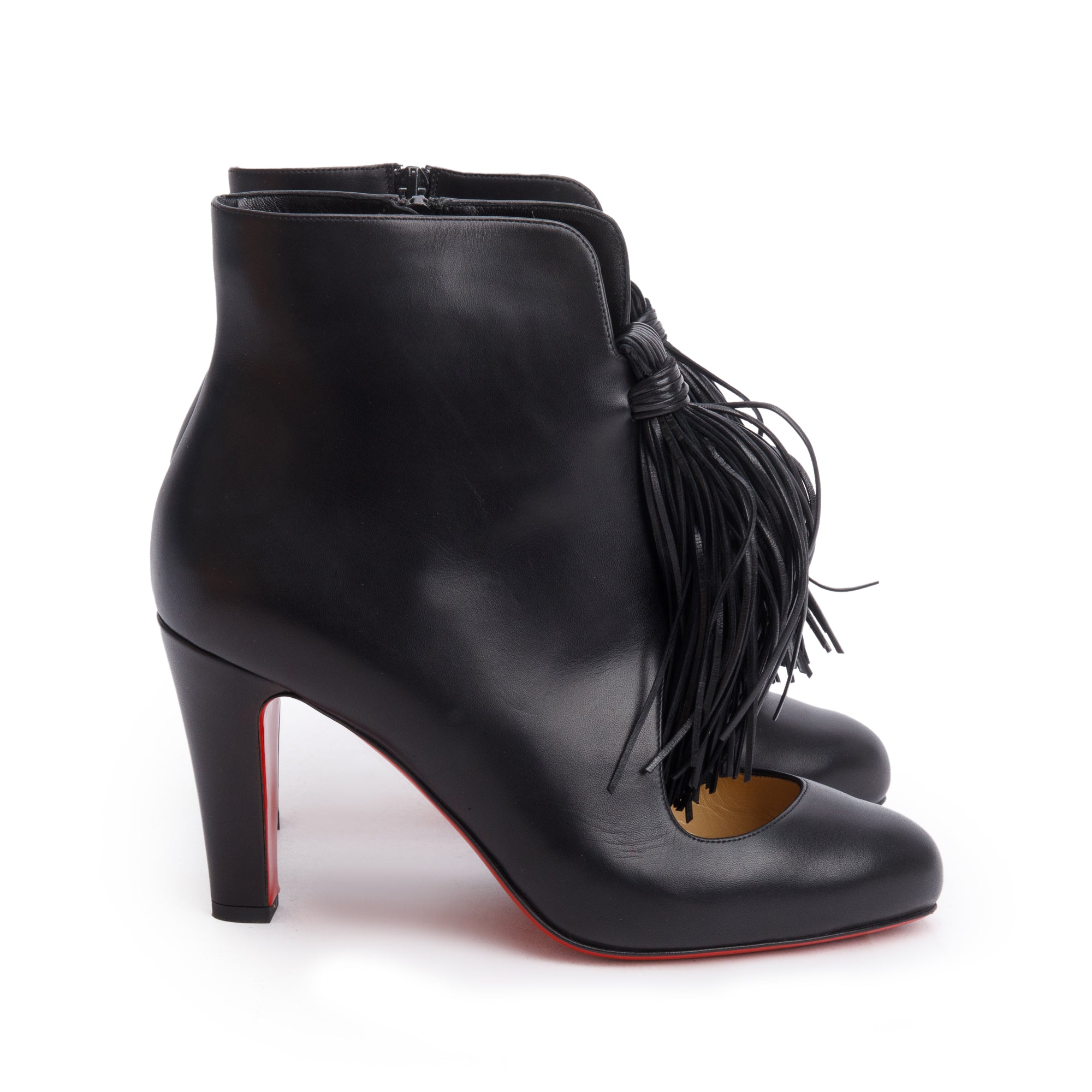 Christian Louboutin Black Leather Christina 85 Tassel Boots, Size 41 w/ Box