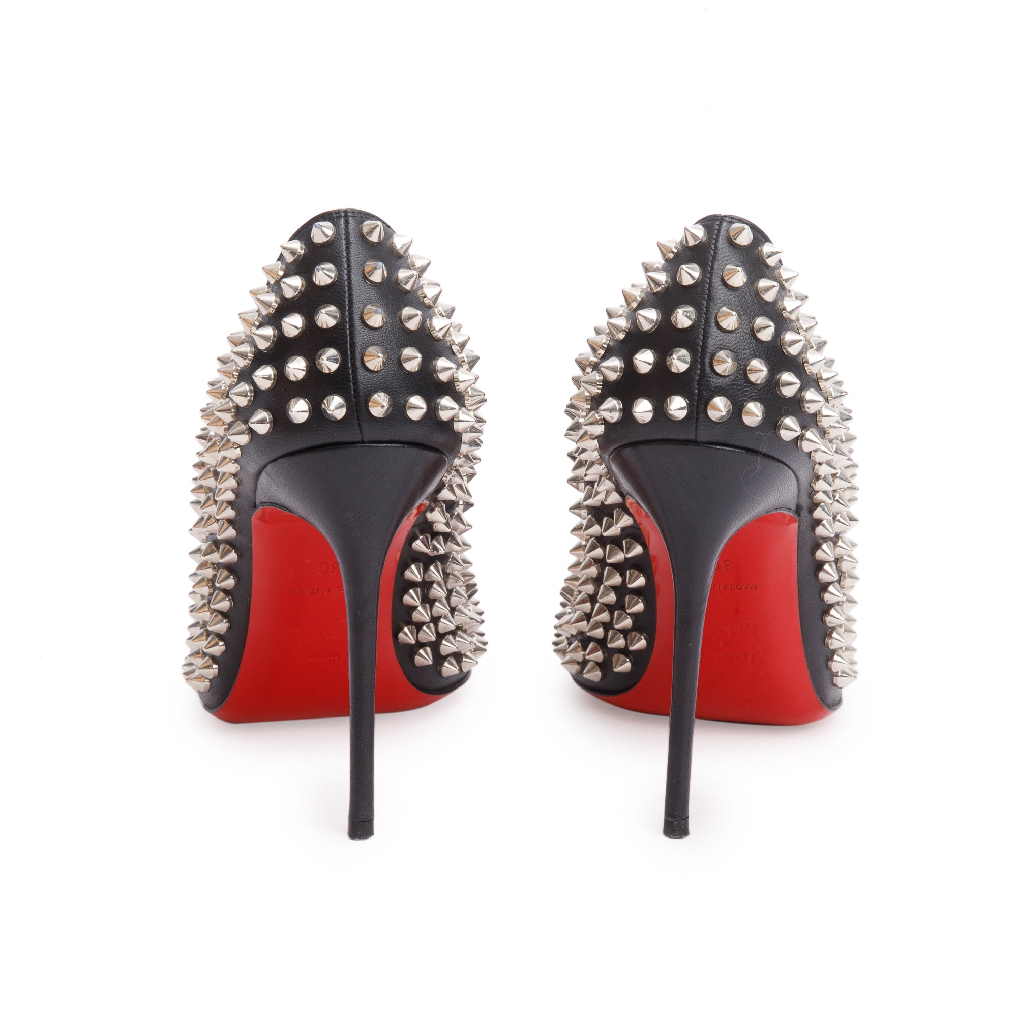 Christian Louboutin Black Leather Fifi Spikes 100 Pumps, Size 36