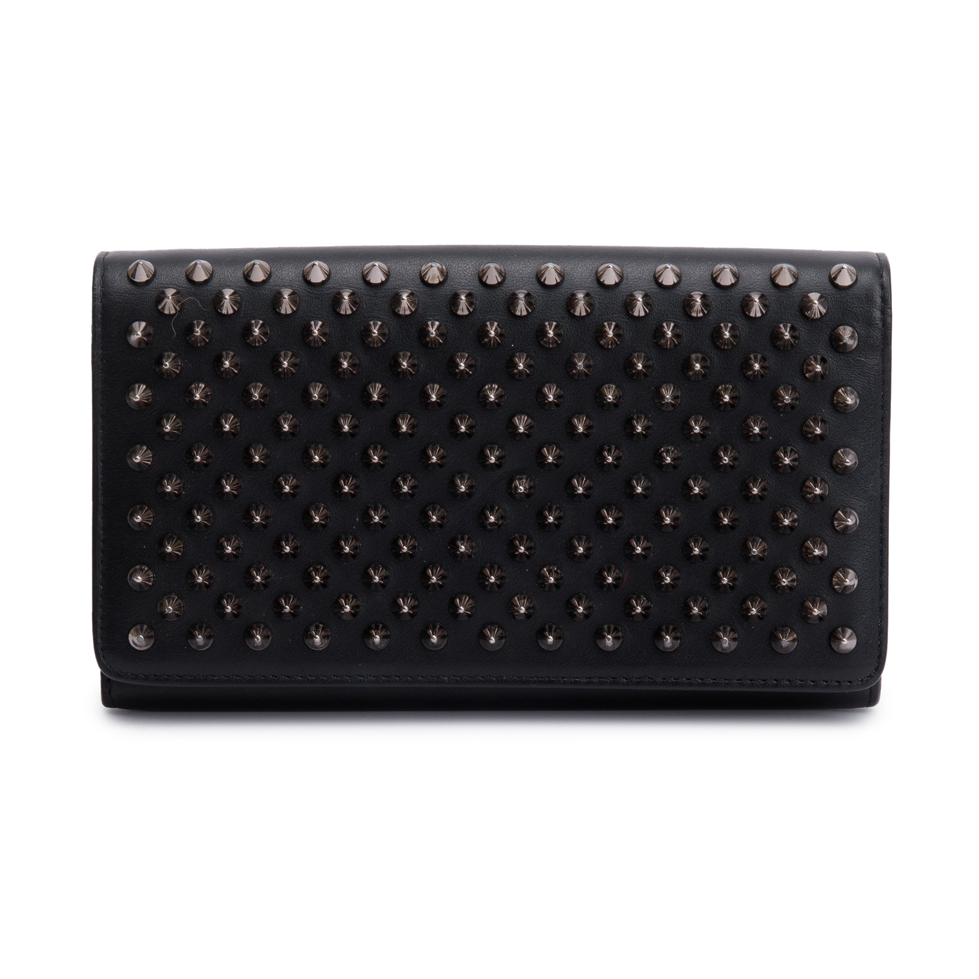 Christian Louboutin Black Leather Macaron Spike Flap Wallet