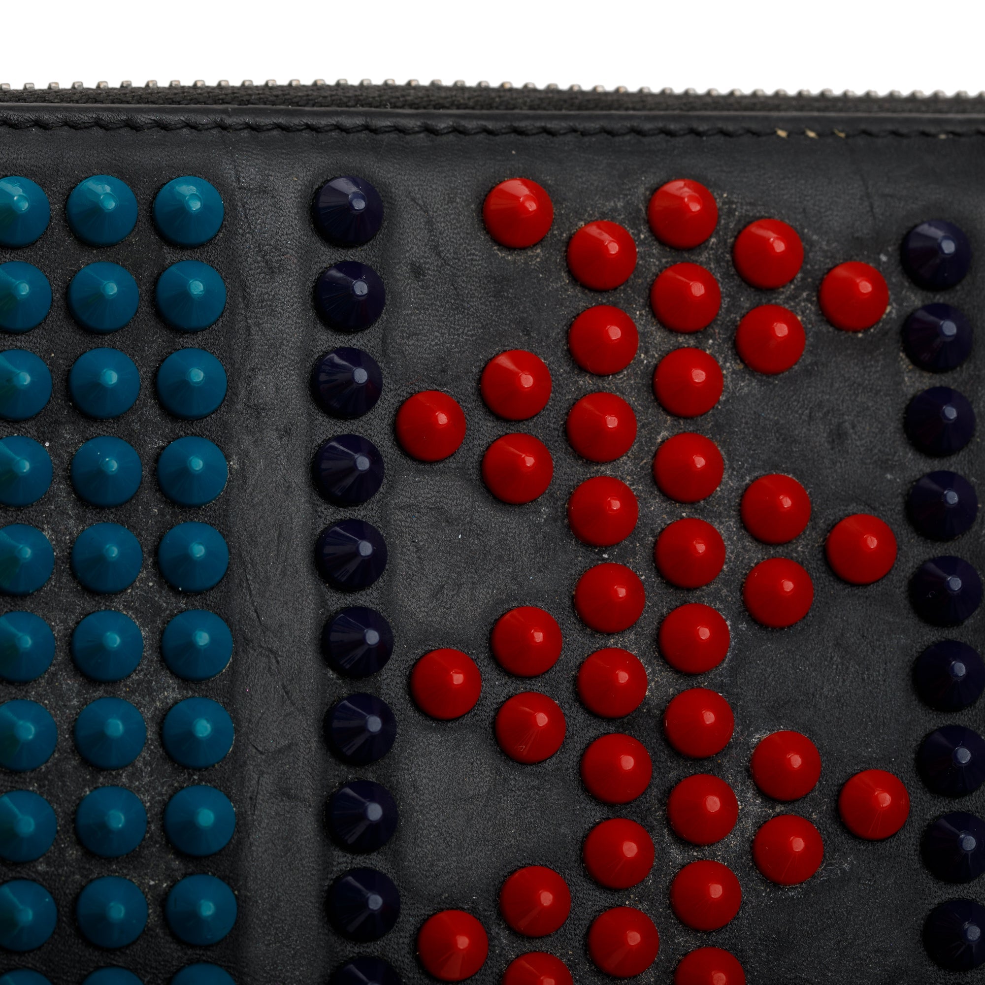 Christian Louboutin Black Leather Multicolor Spike Panettone Wallet