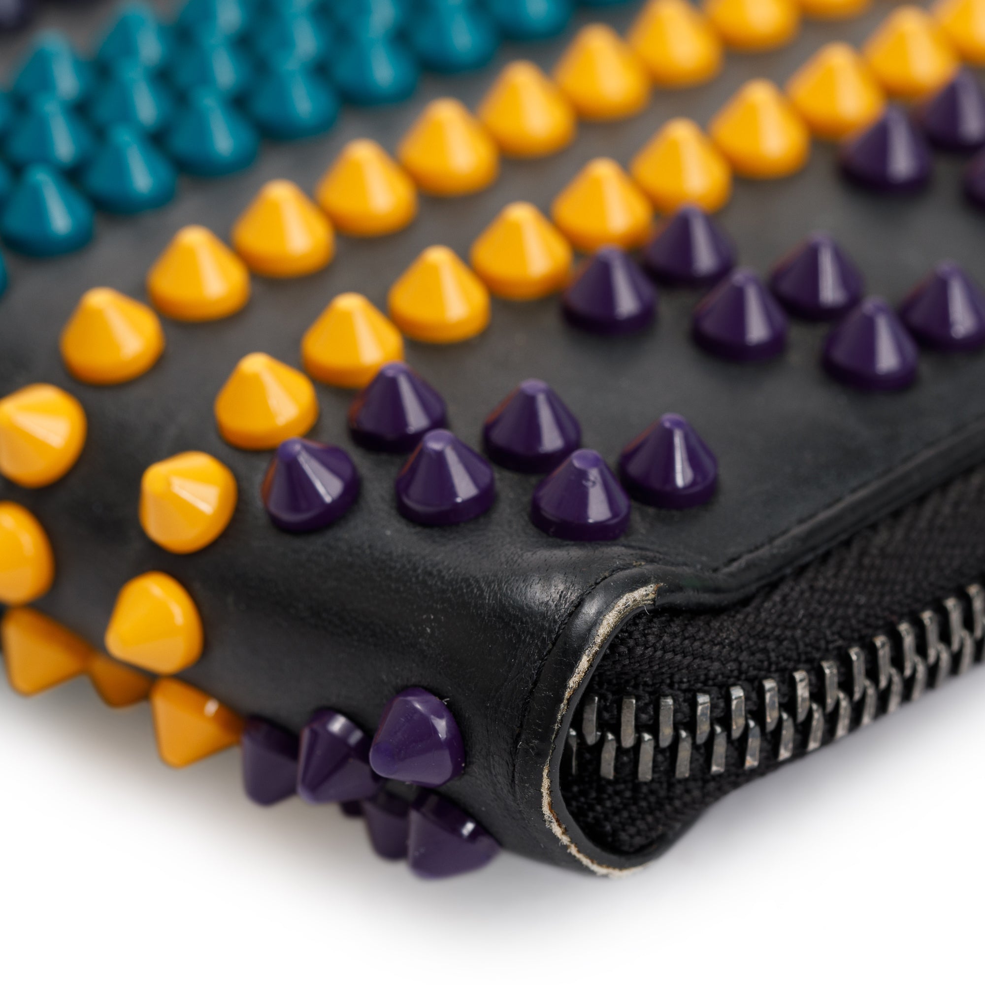 Christian Louboutin Black Leather Multicolor Spike Panettone Wallet