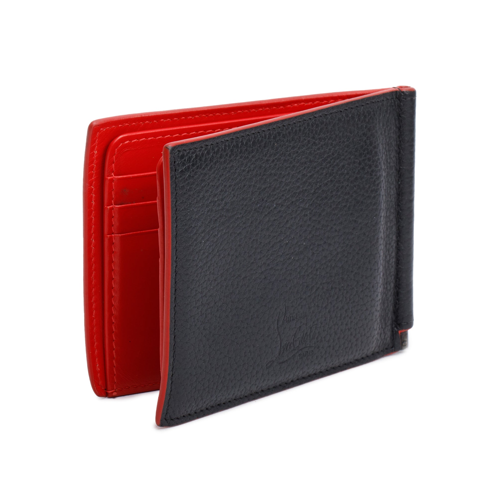 Christian Louboutin Black Leather Spike Money Clip Bifold Wallet