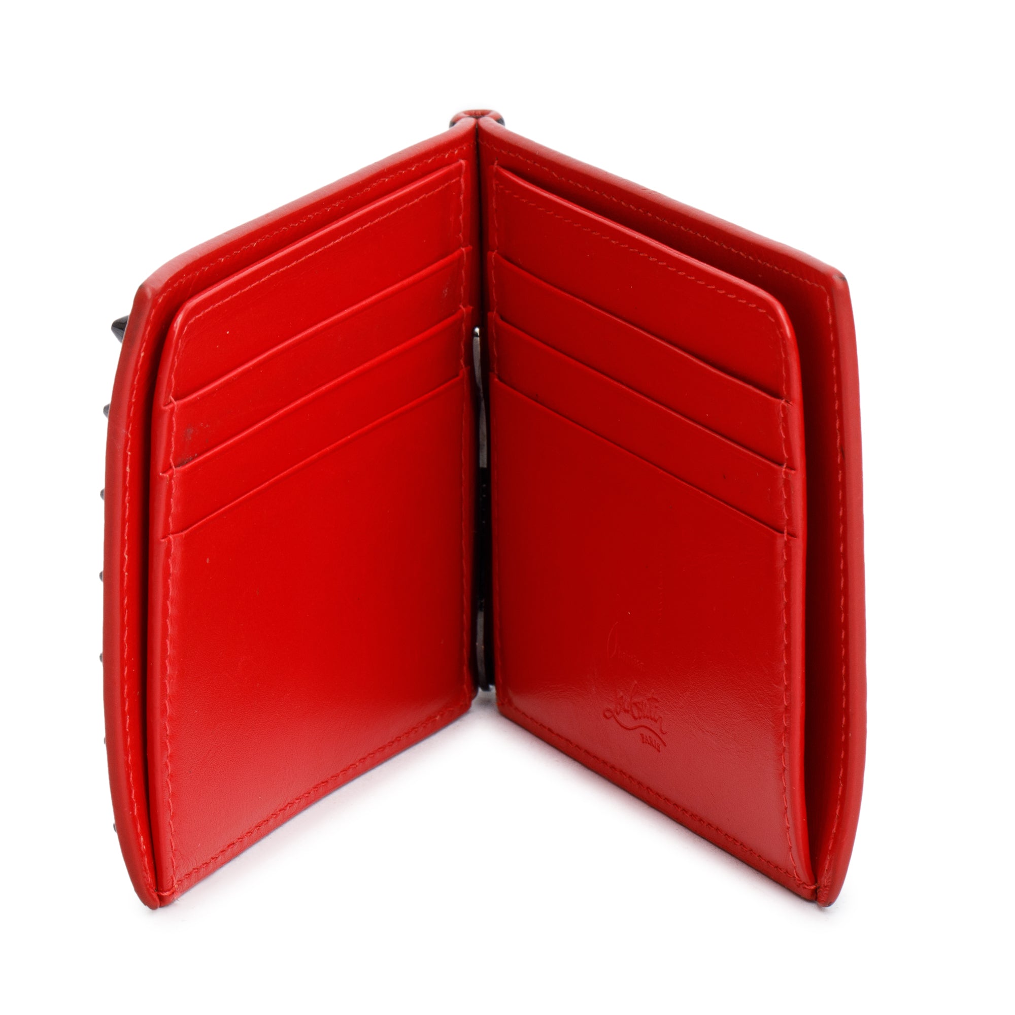 Christian Louboutin Black Leather Spike Money Clip Bifold Wallet