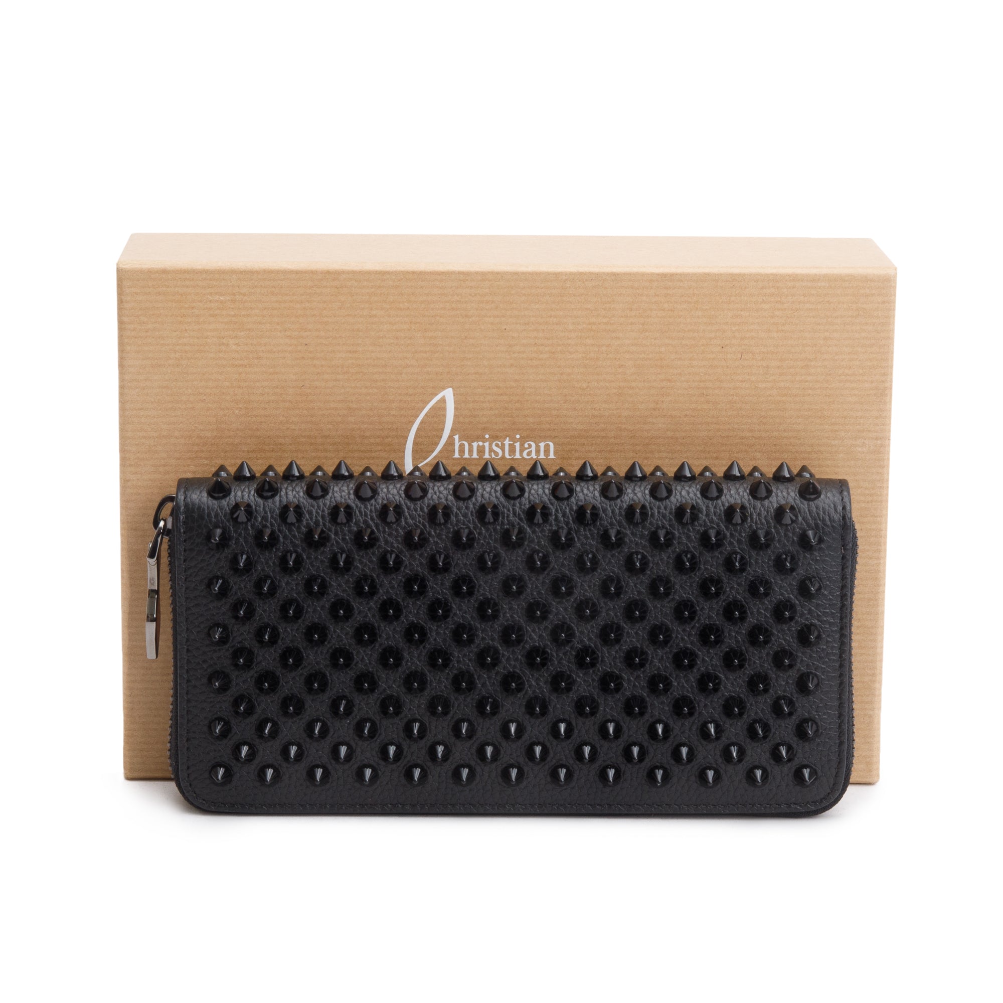 Christian Louboutin Black Leather Spike Panettone Wallet w/ Box